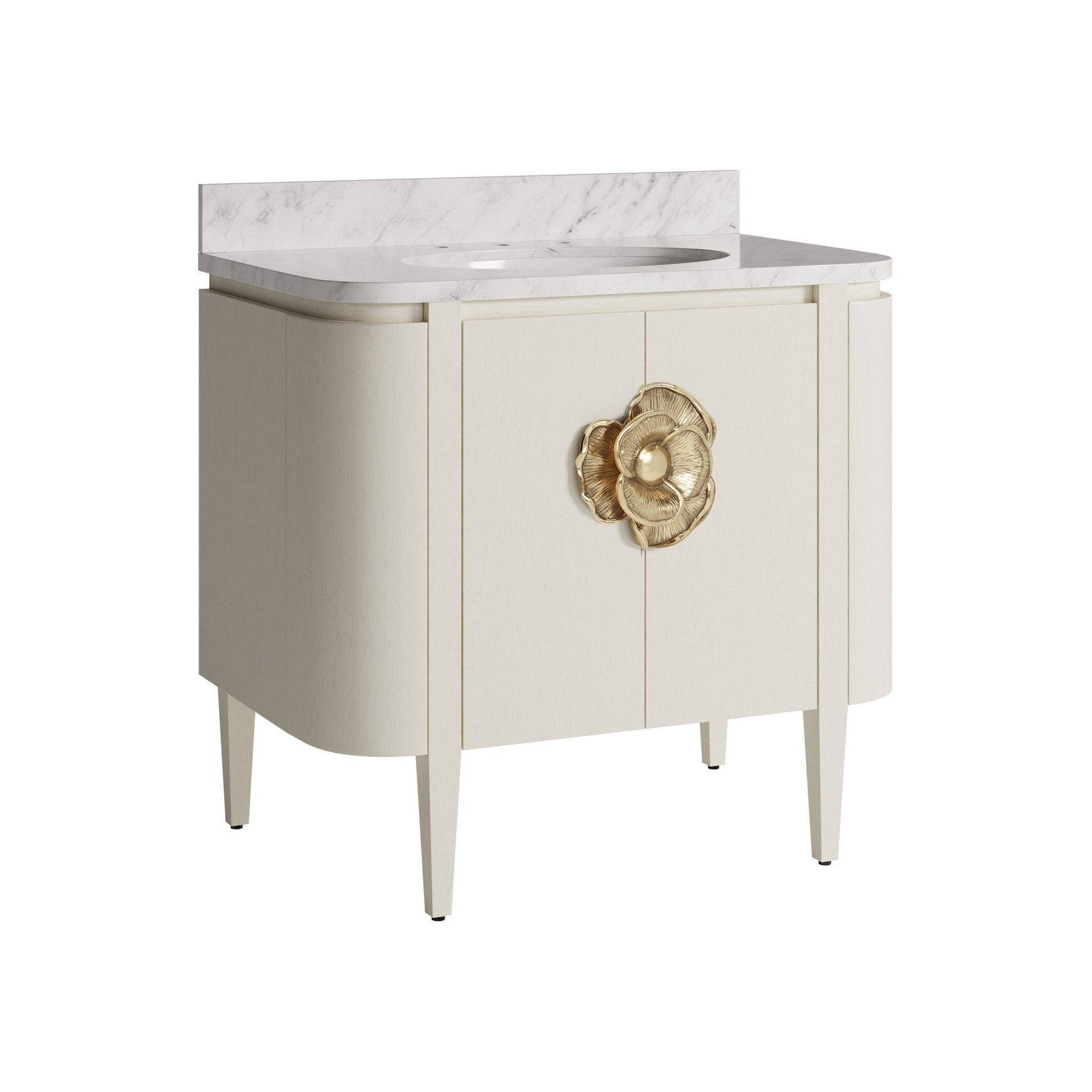 Currey and Company - 3800-0016 - 36" Vanity with Oval Undermount Sink - Briallen - Cerused White / Natural / White / Polished Brass