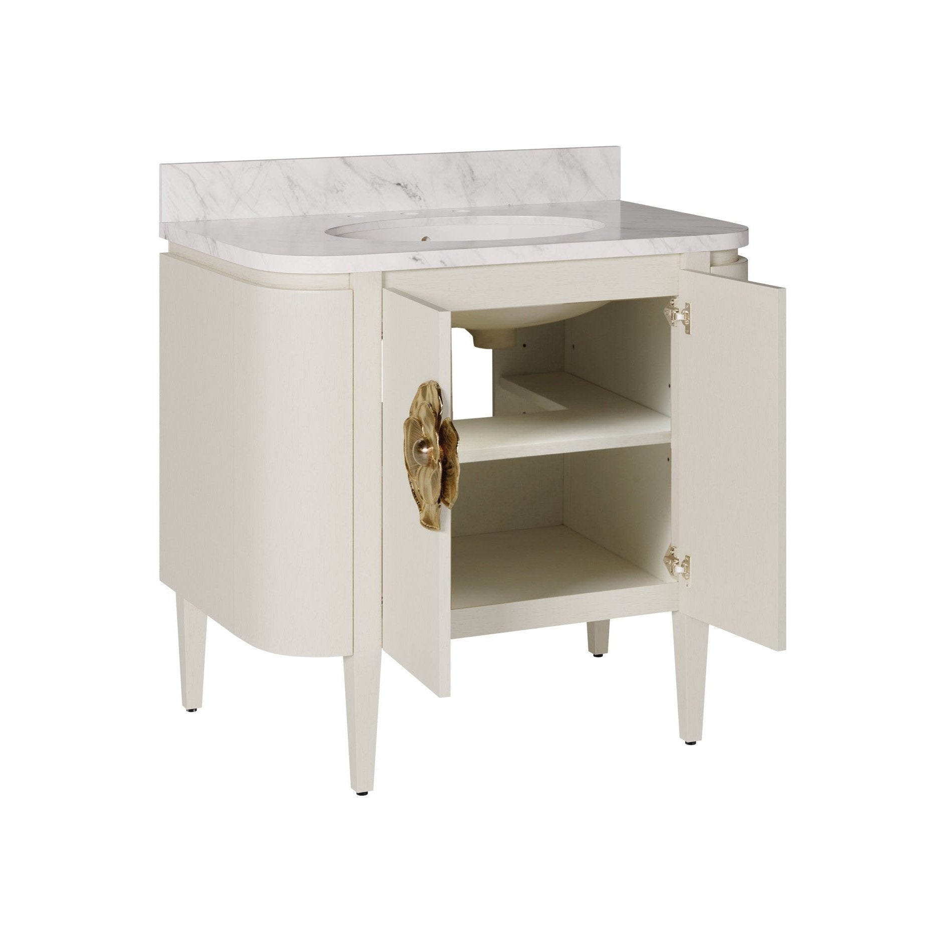 Currey and Company - 3800-0016 - 36" Vanity with Oval Undermount Sink - Briallen - Cerused White / Natural / White / Polished Brass