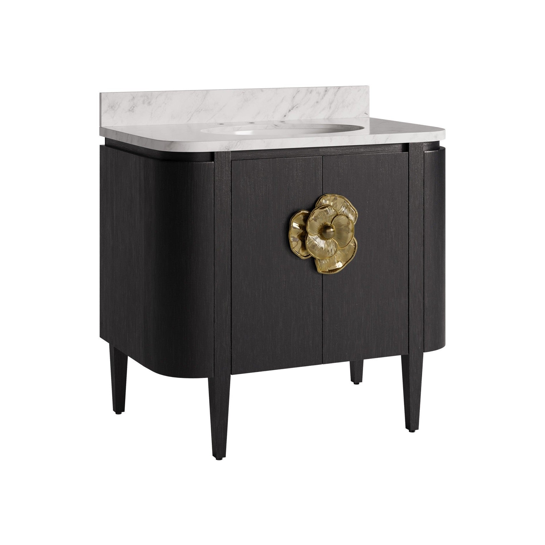 Currey and Company - 3800-0017 - 36" Vanity with Oval Undermount Sink - Briallen - Caviar Black / Natural / White / Light Antique Brass