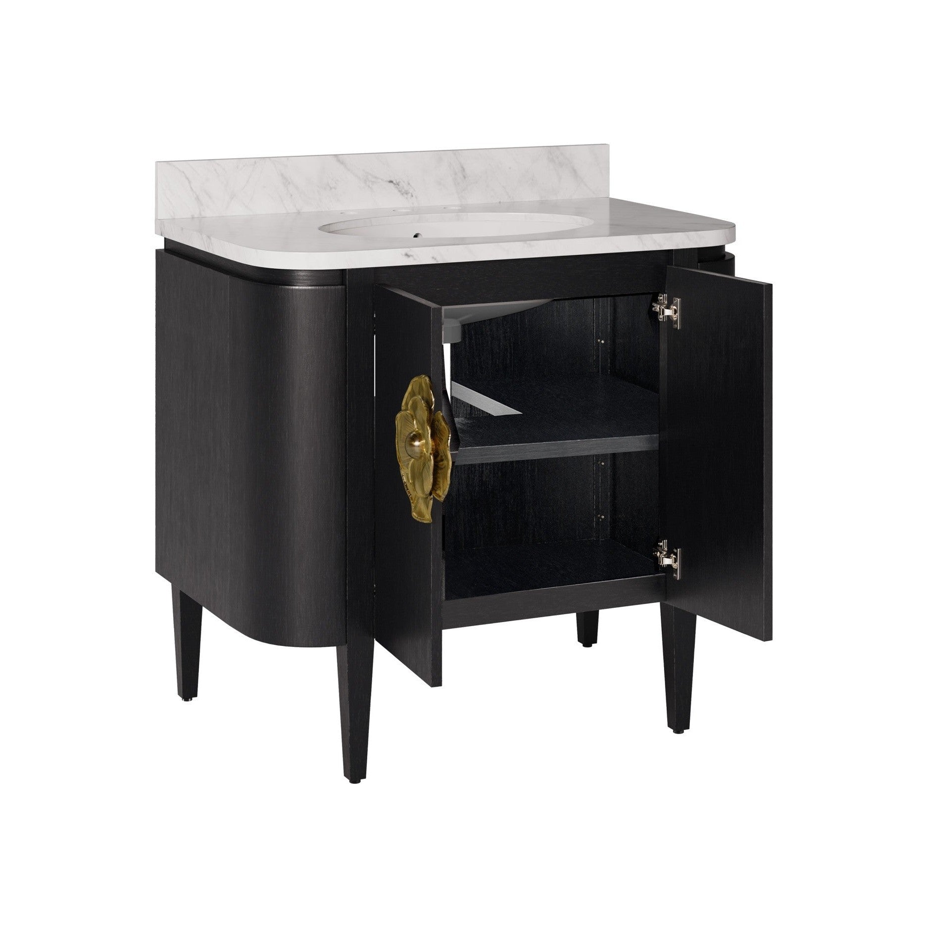 Currey and Company - 3800-0017 - 36" Vanity with Oval Undermount Sink - Briallen - Caviar Black / Natural / White / Light Antique Brass
