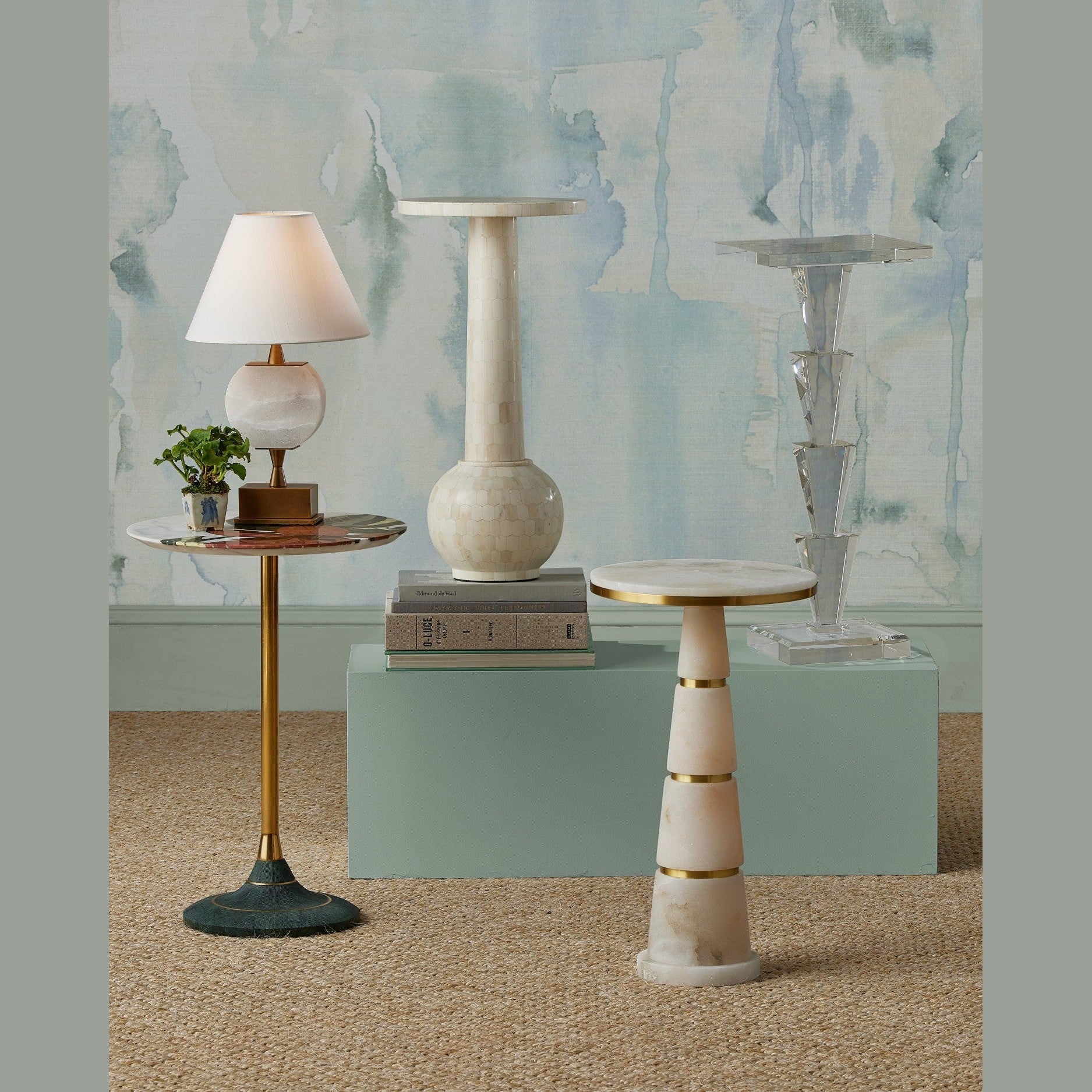 Currey and Company - 4000-0222 - Accent Table - Roselle Stone Inlay Accent Table - Natural / Brass