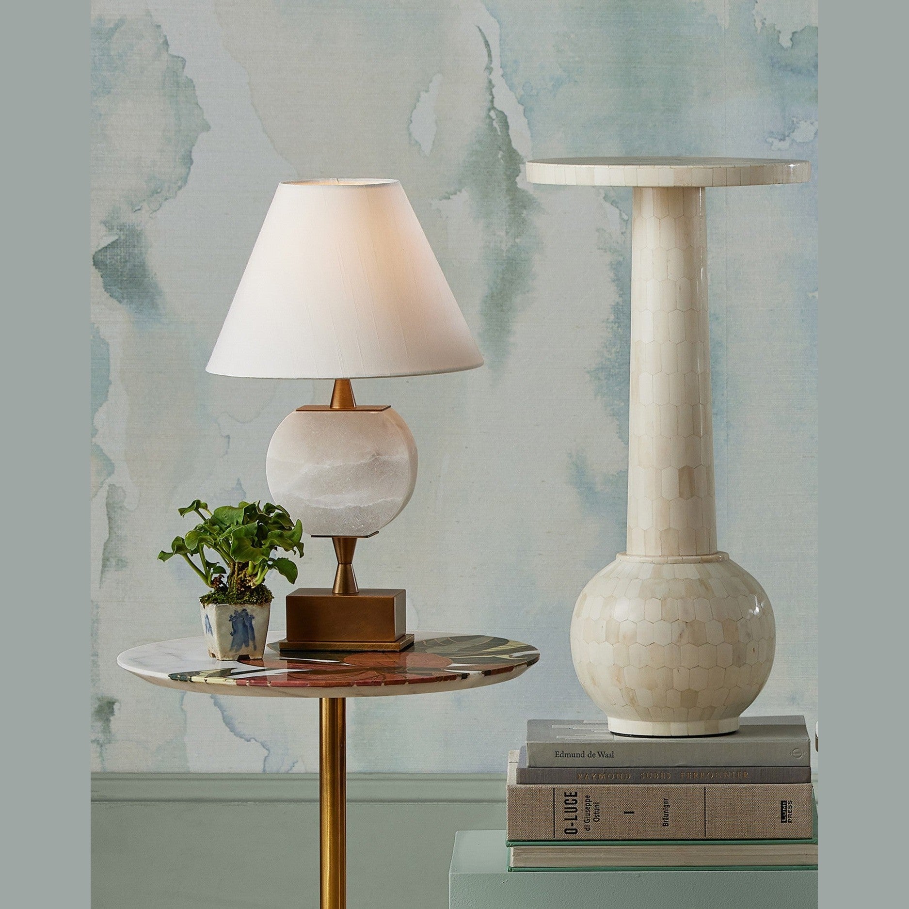 Currey and Company - 4000-0222 - Accent Table - Roselle Stone Inlay Accent Table - Natural / Brass