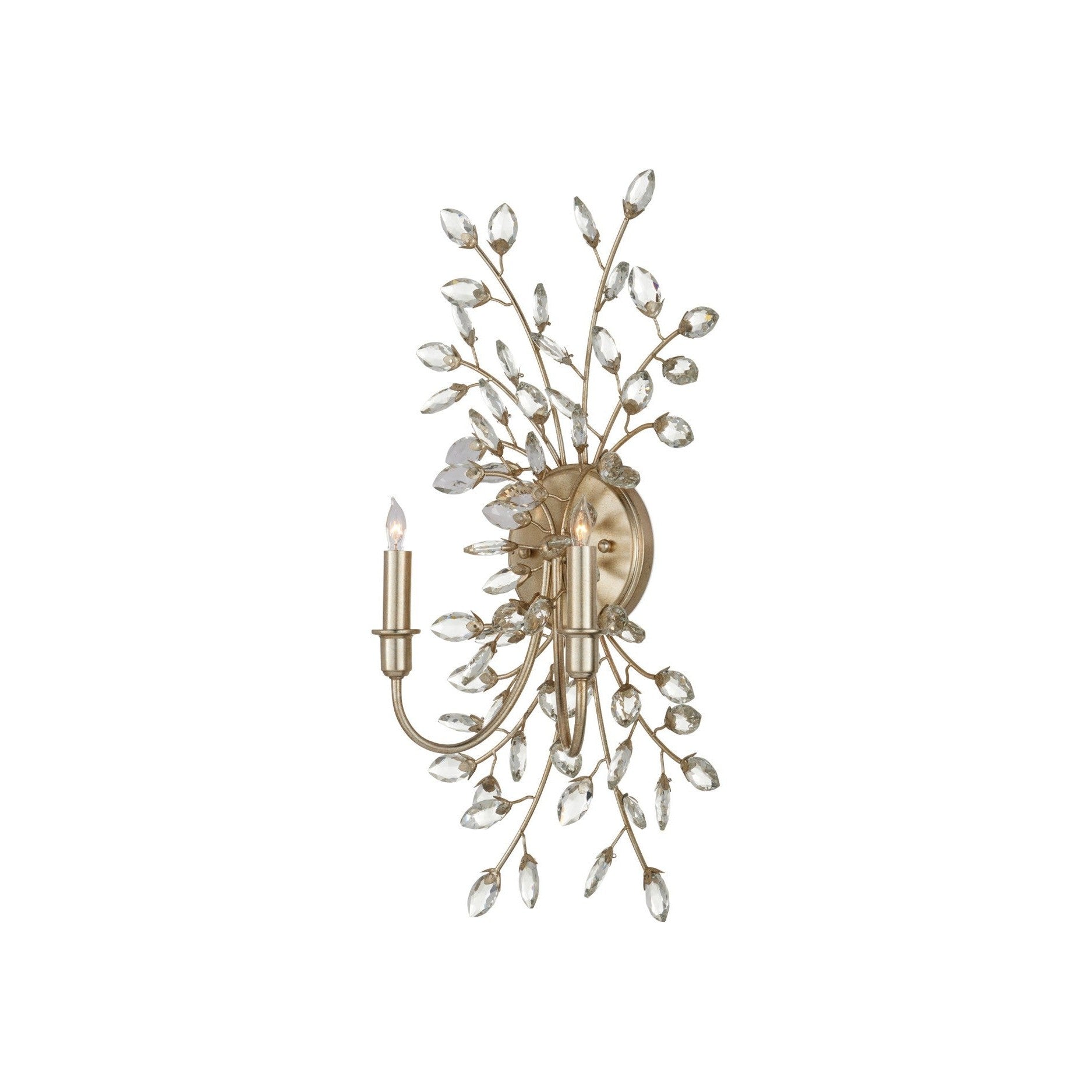 Currey and Company - 5000-0276 - Two Light Wall Sconce - Forget-Me-Not - Clear / Silver Leaf