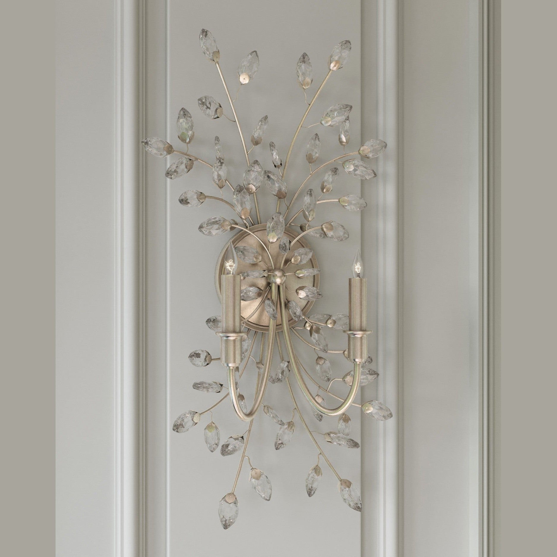 Currey and Company - 5000-0276 - Two Light Wall Sconce - Forget-Me-Not - Clear / Silver Leaf