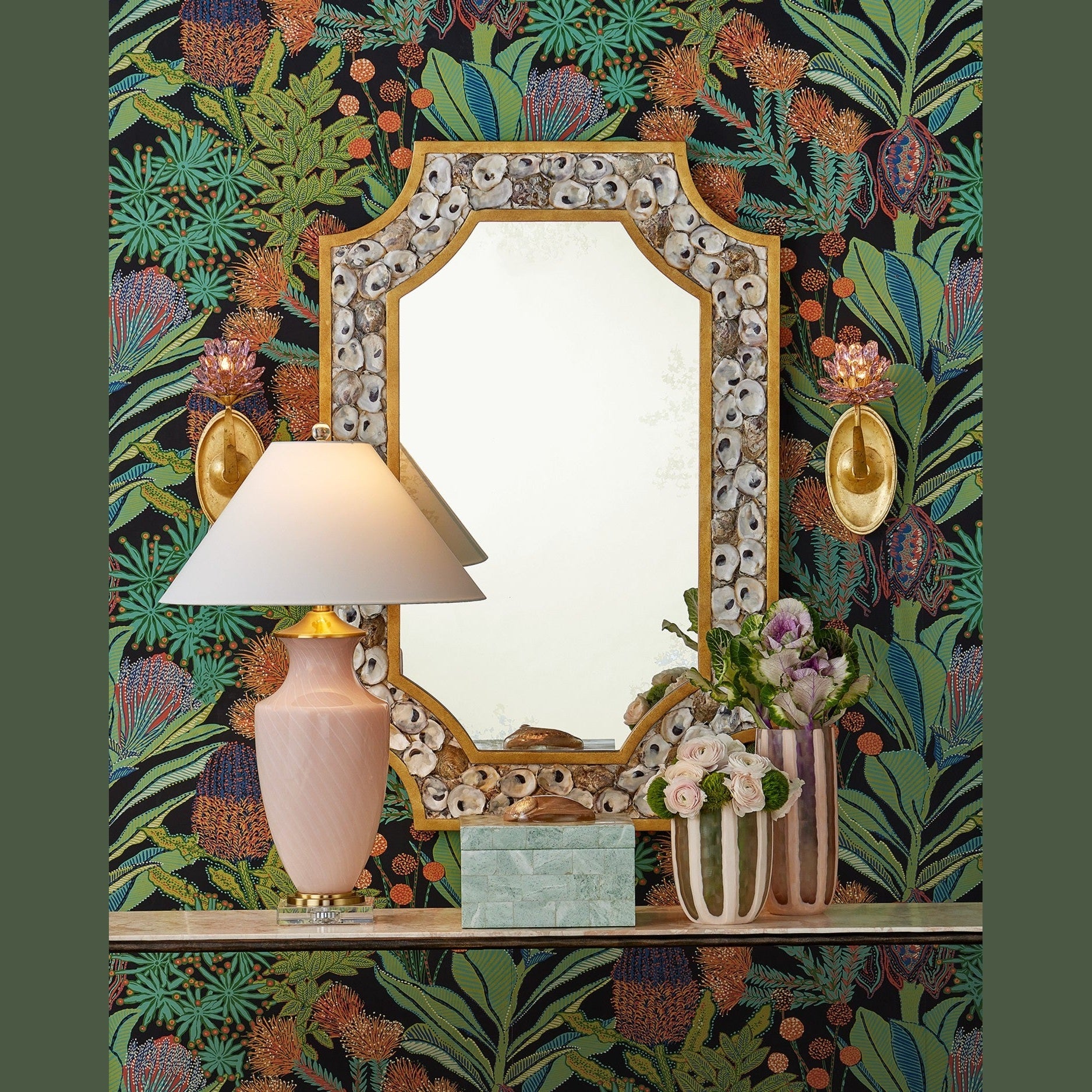 Currey and Company - 5000-0279 - One Light Wall Sconce - Marilee - Pink / Dutch Gold Leaf