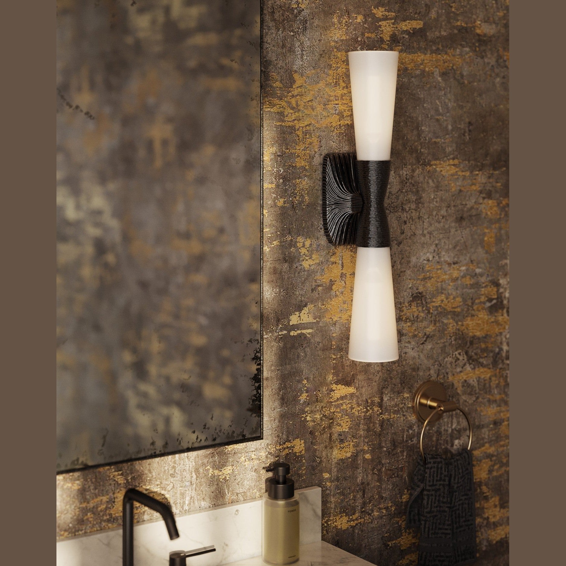 Currey and Company - 5800-0066 - Two Light Wall Sconce - Burrows - Opaque White / Oil Rubbed Bronze