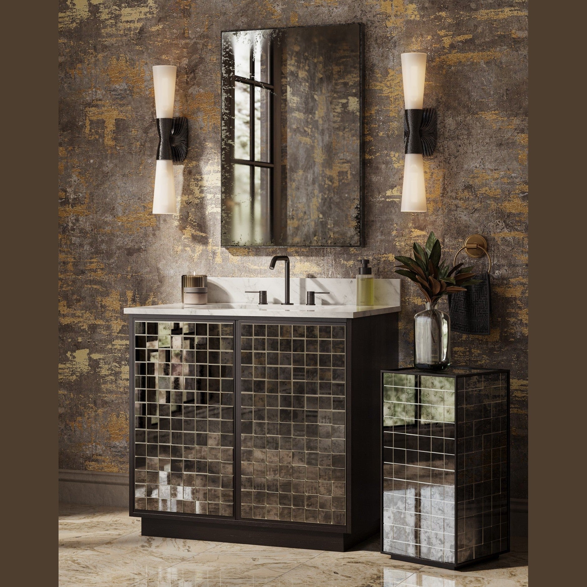 Currey and Company - 5800-0066 - Two Light Wall Sconce - Burrows - Opaque White / Oil Rubbed Bronze