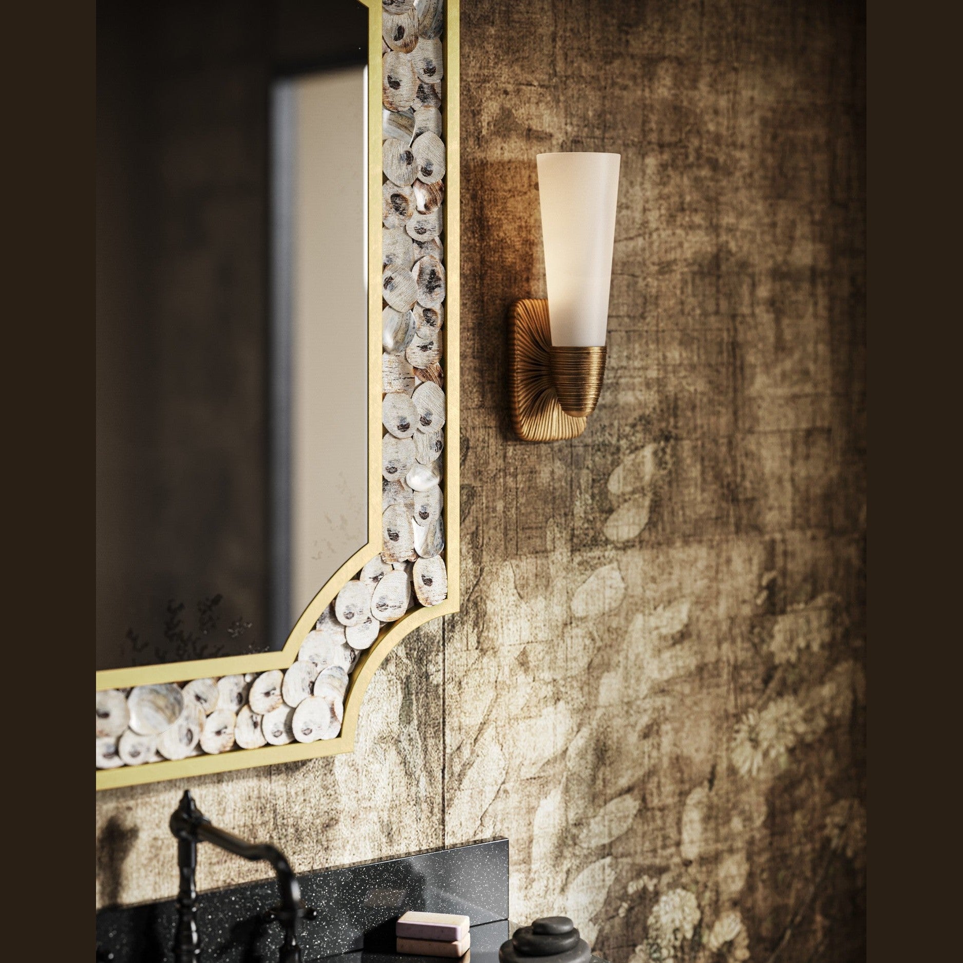 Currey and Company - 5800-0067 - One Light Wall Sconce - Bonaz - Opaque White / Antique Brass