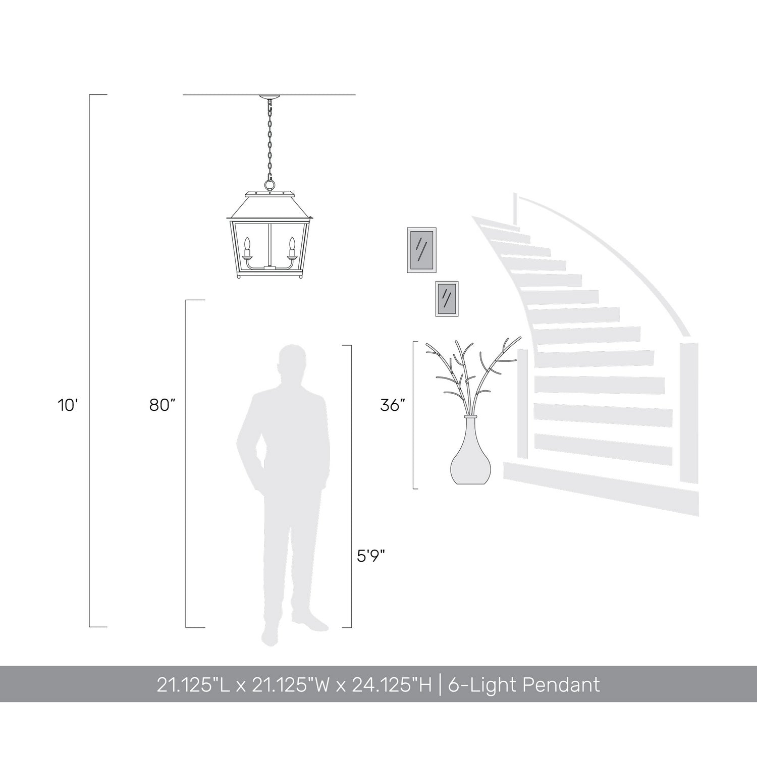 Golden - 0804-6P AI - Six Light Pendant - Abingdon - Antique Ivory