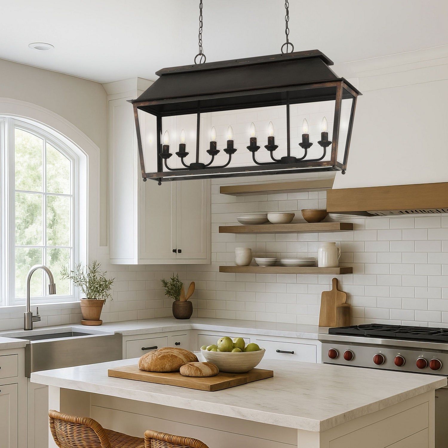 Golden - 0804-LP ABI - Eight Light Linear Pendant - Abingdon - Antique Black Iron