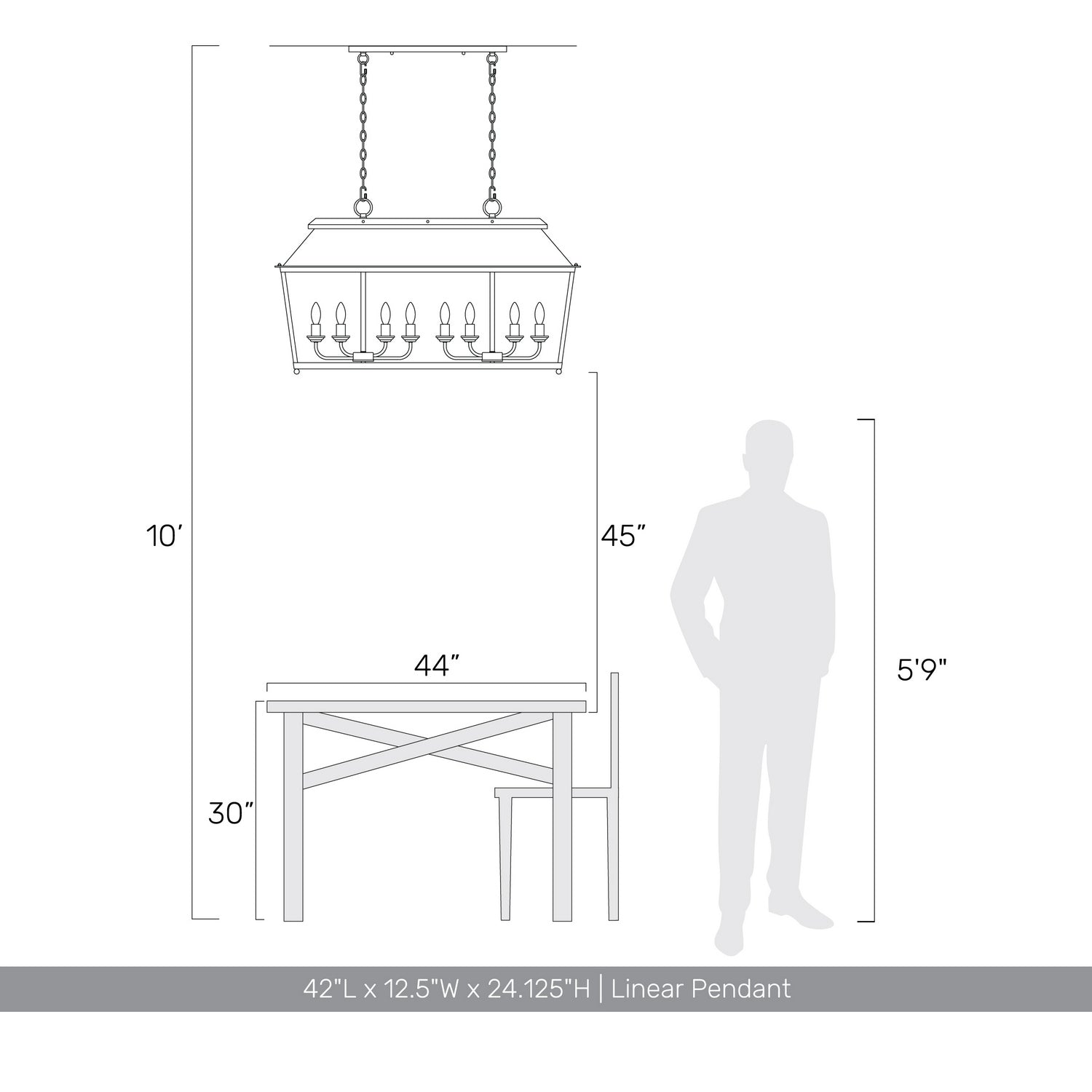 Golden - 0804-LP ABI - Eight Light Linear Pendant - Abingdon - Antique Black Iron