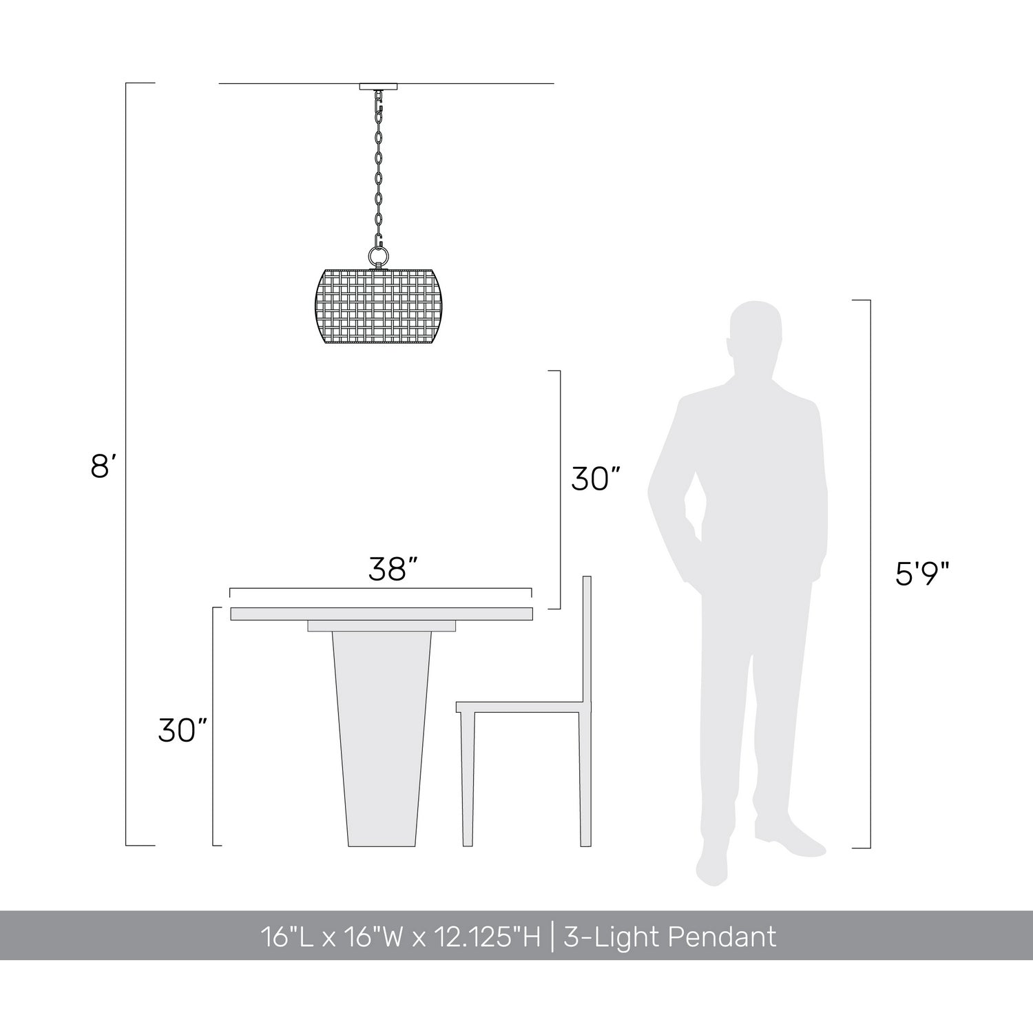 Golden - 3000-3P NB-MAW - Three Light Pendant - Weavelight - Natural Black