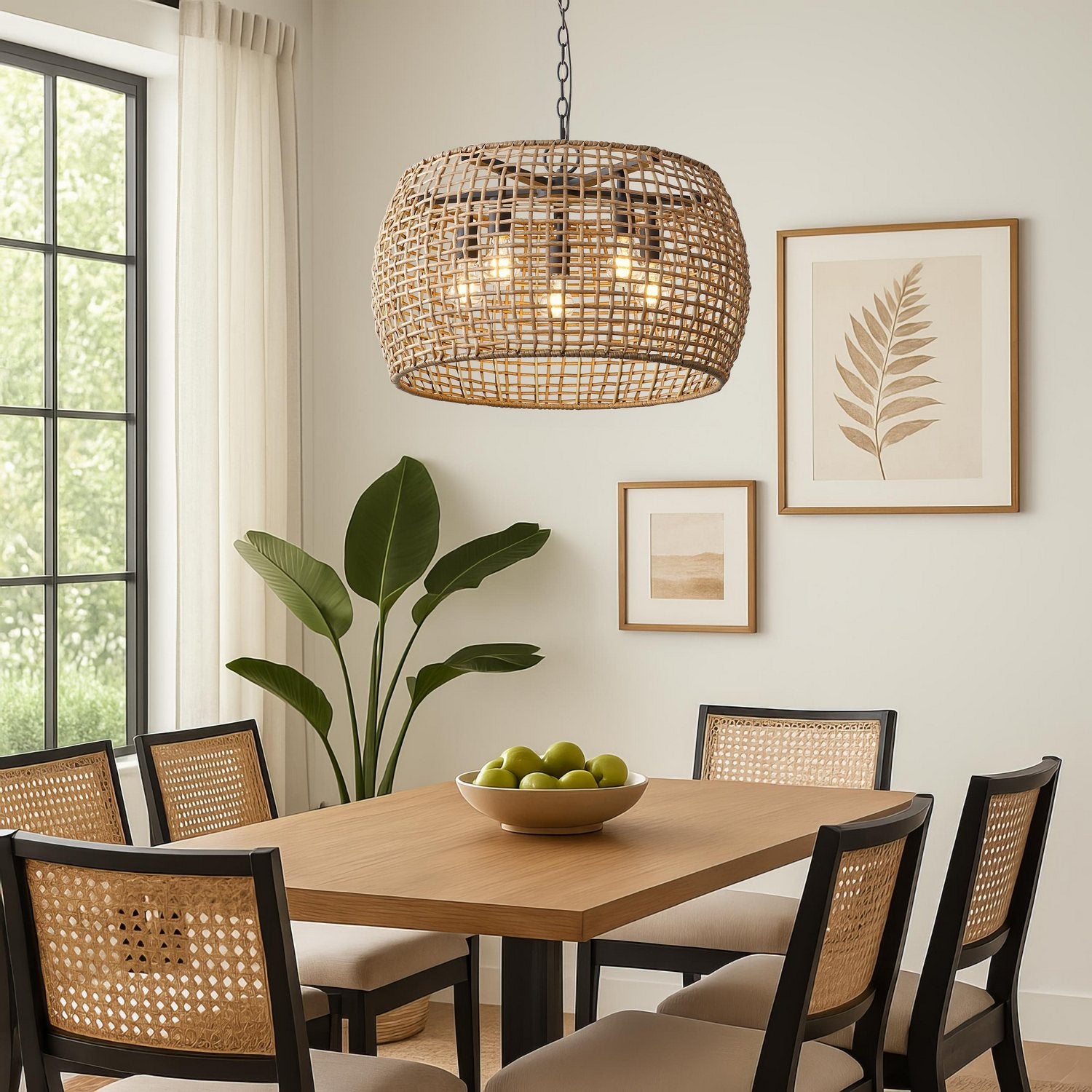 Golden - 3000-5P NB-MAW - Five Light Pendant - Weavelight - Natural Black