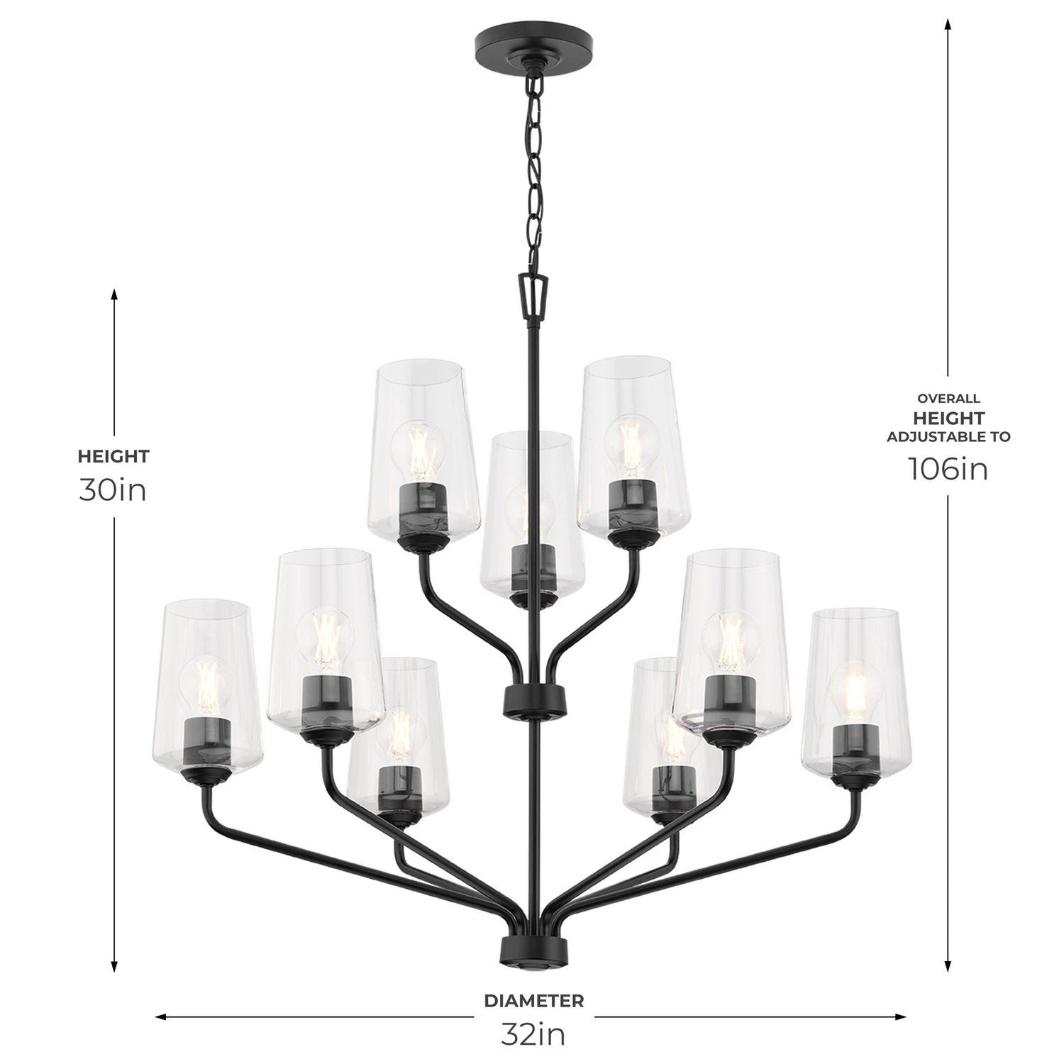 Progress Lighting - P400445-031 - Nine Light Chandelier - Celino - Black