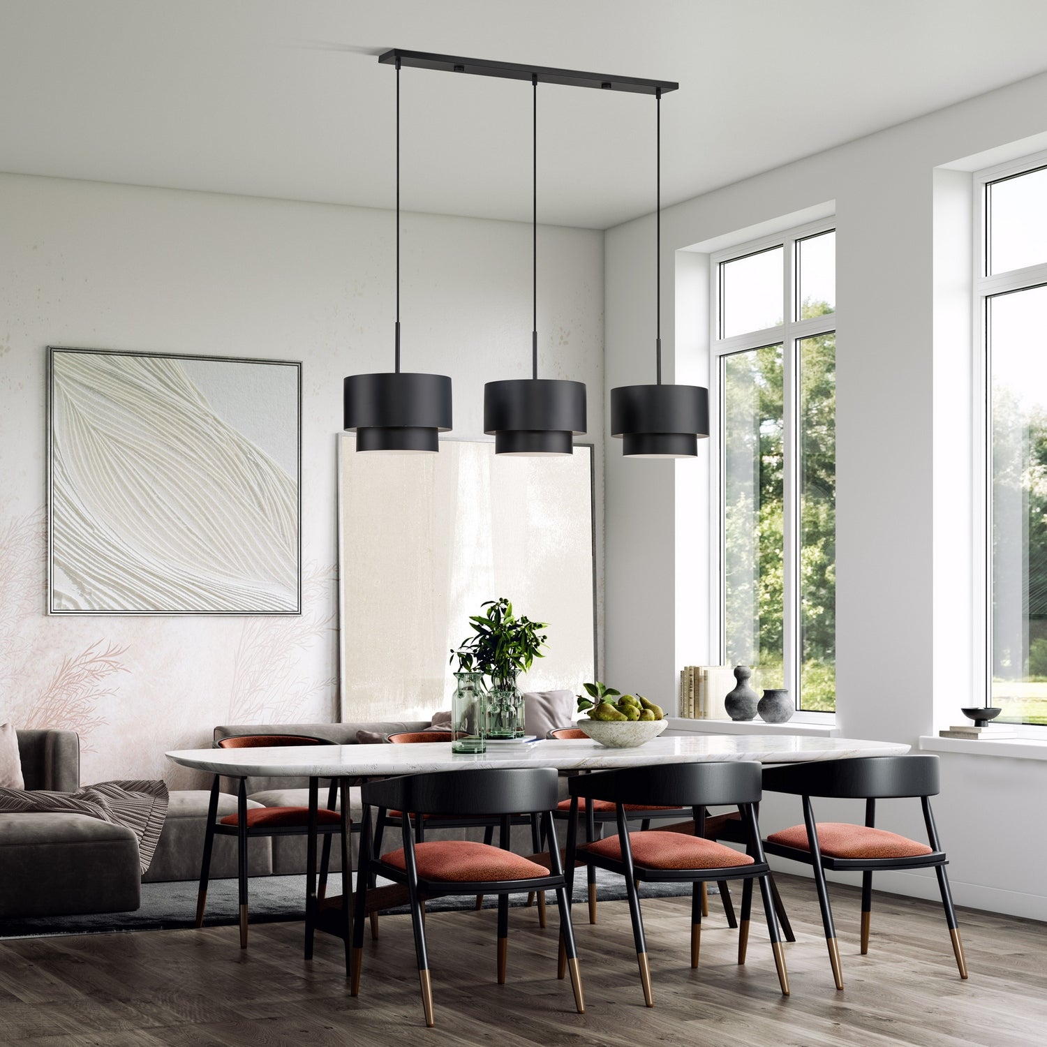 Livex Lighting - 40053-04 - Three Light Linear Chandelier - Zolana - Black