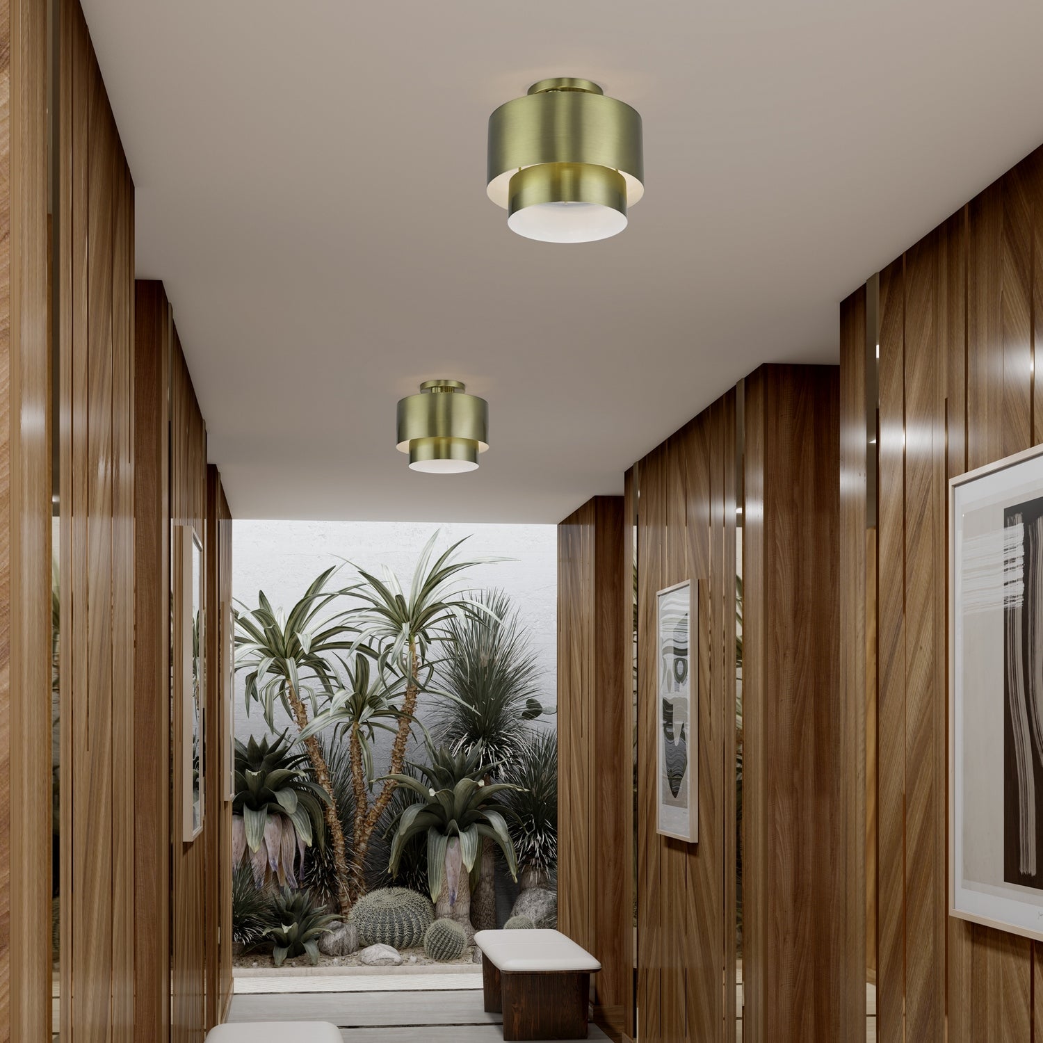 Livex Lighting - 40054-01 - Two Light Semi-Flush Mount - Zolana - Antique Brass