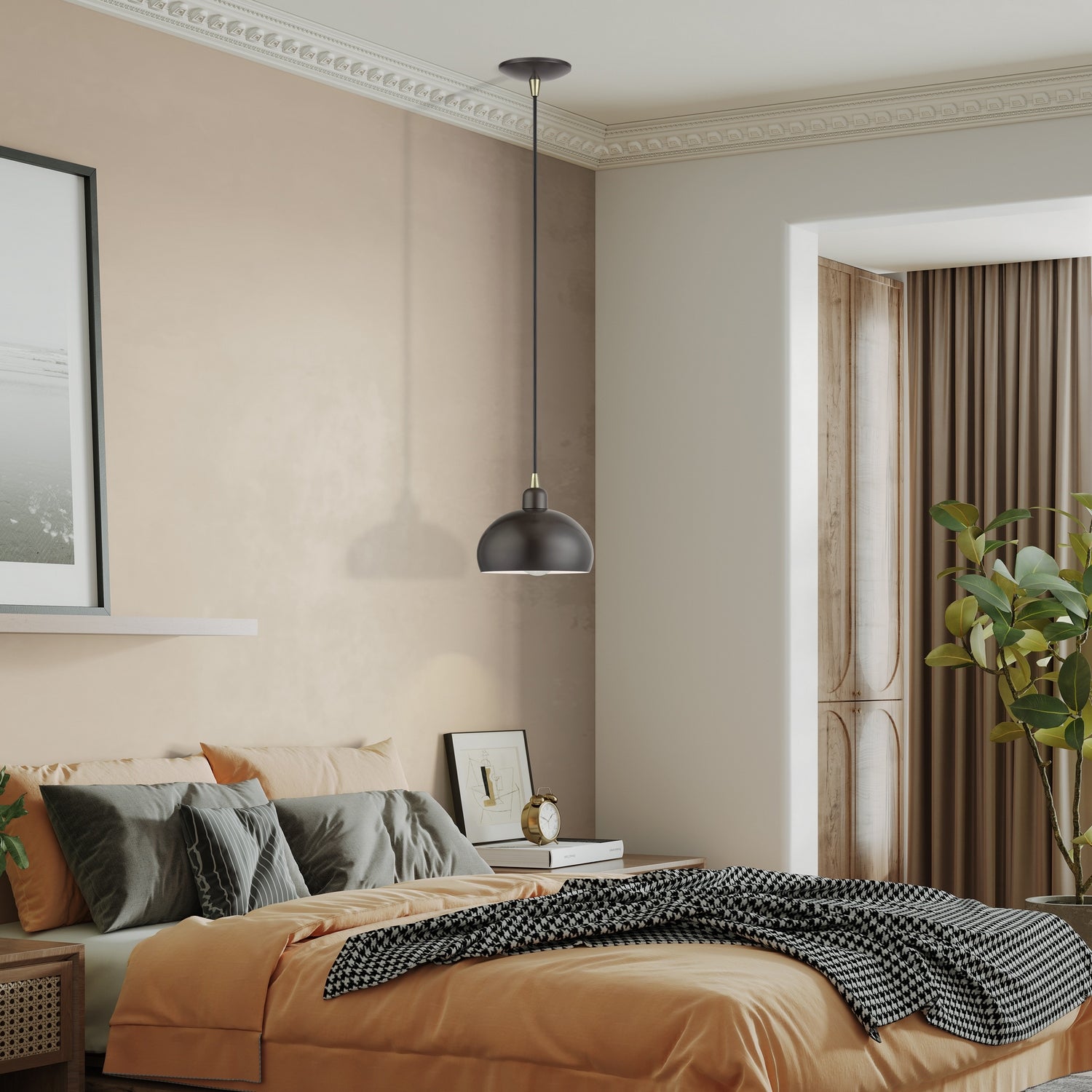 Livex Lighting - 51513-92 - One Light Mini Pendant - Domma - English Bronze w/Antique Brass