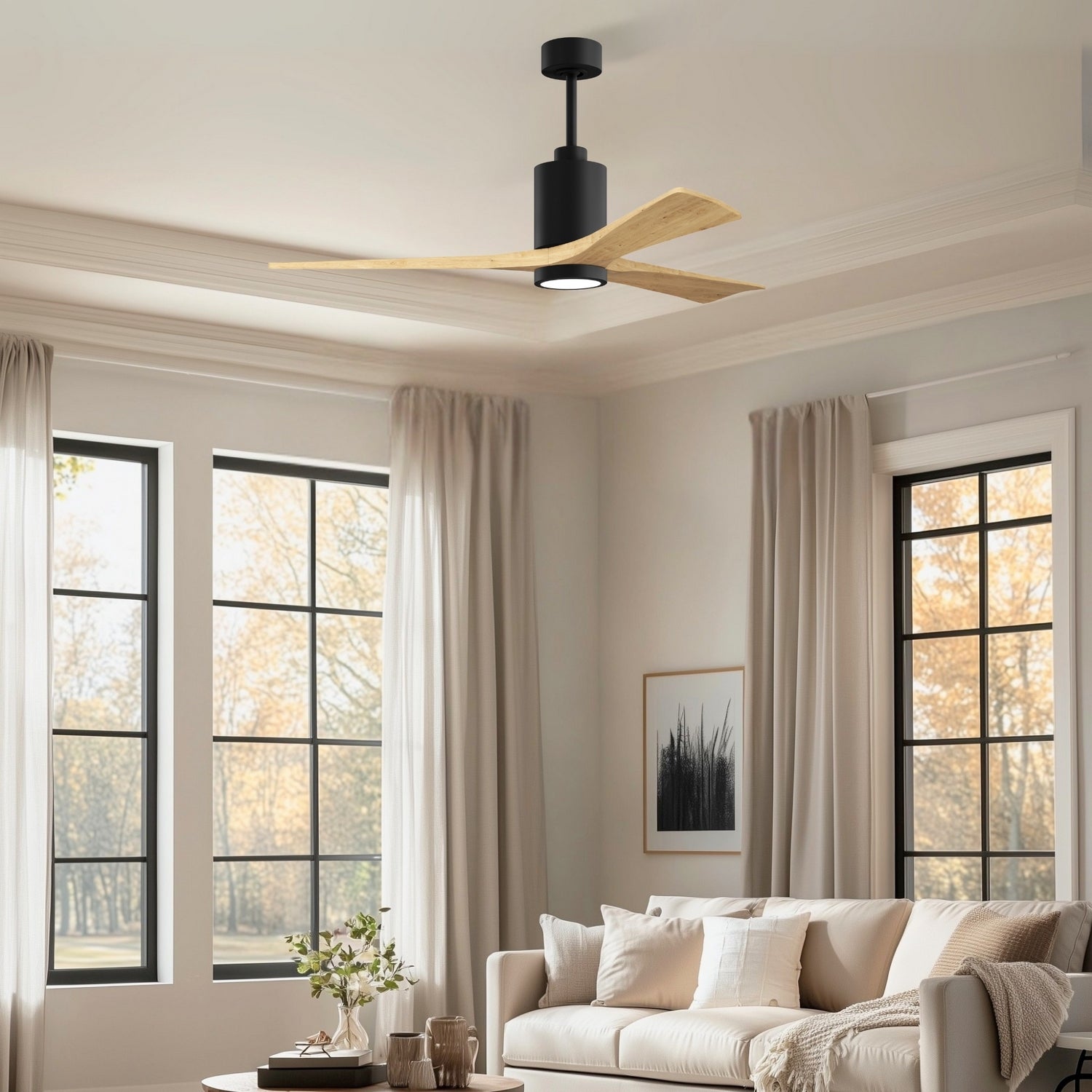 Matthews Fan Company - PA3-BK-LM-60 - 60" Ceiling Fan - Patricia-3 - Matte Black