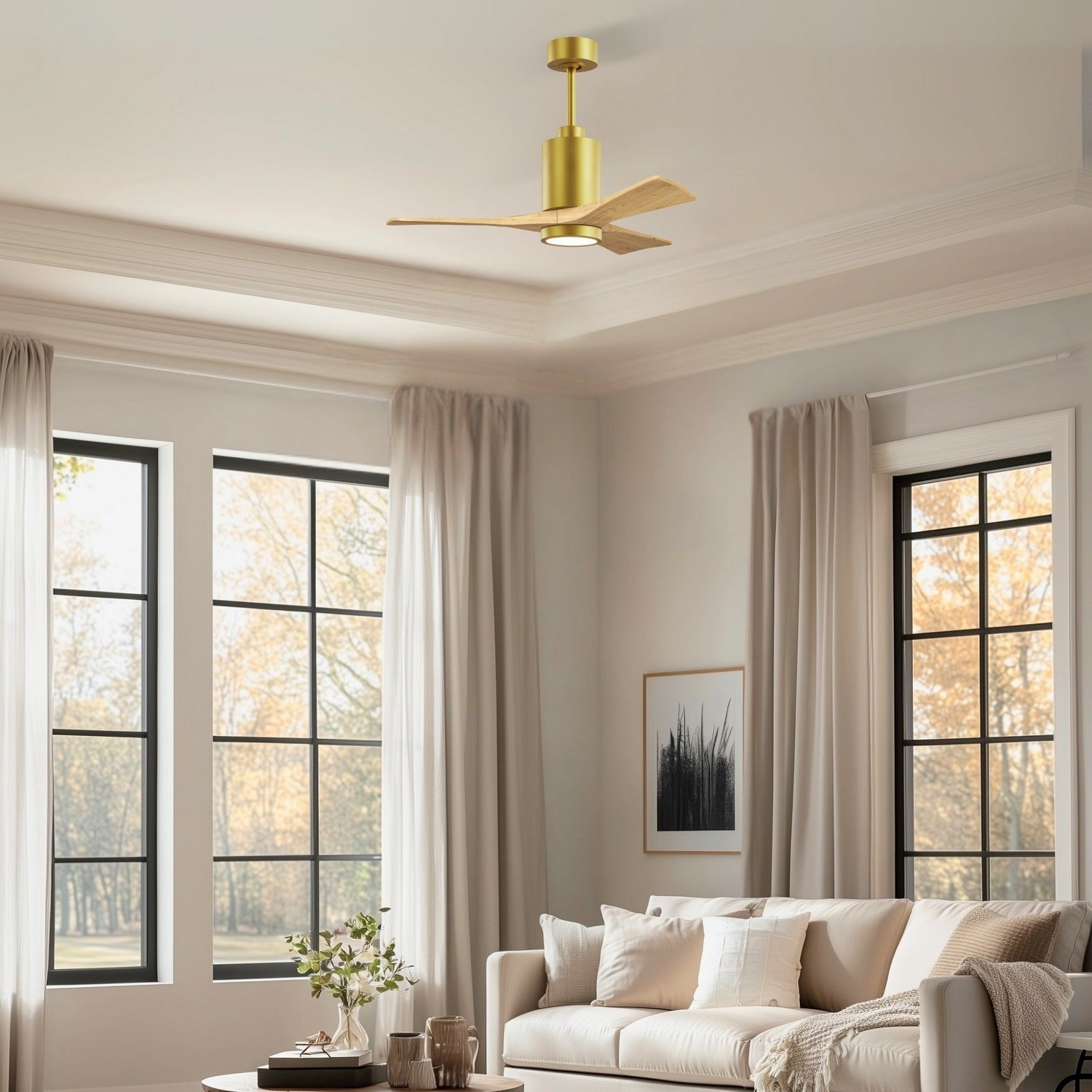 Matthews Fan Company - PA3-BRBR-LM-42 - 42" Ceiling Fan - Patricia-3 - Brushed Brass