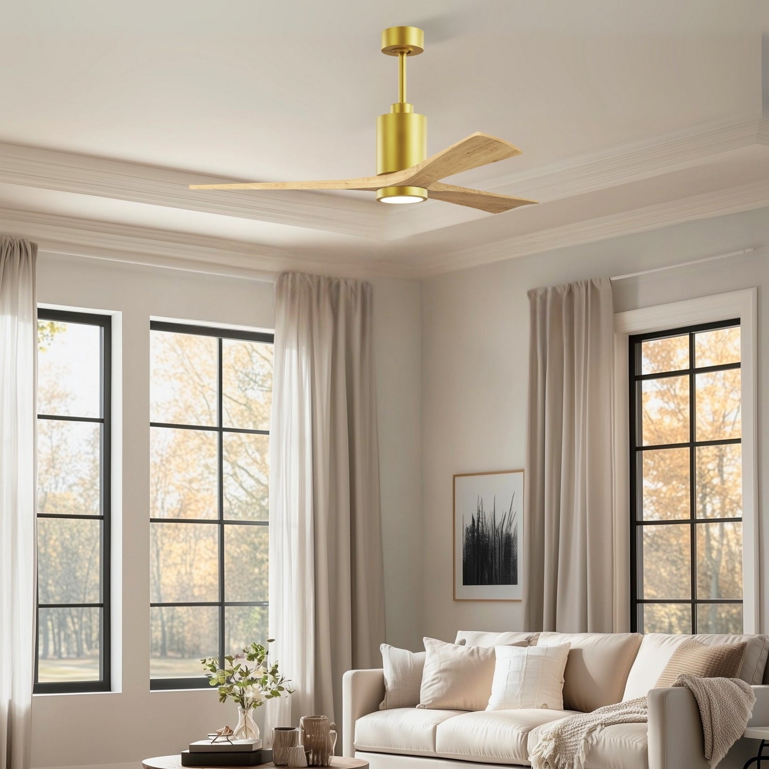 Matthews Fan Company - PA3-BRBR-LM-60 - 60" Ceiling Fan - Patricia-3 - Brushed Brass