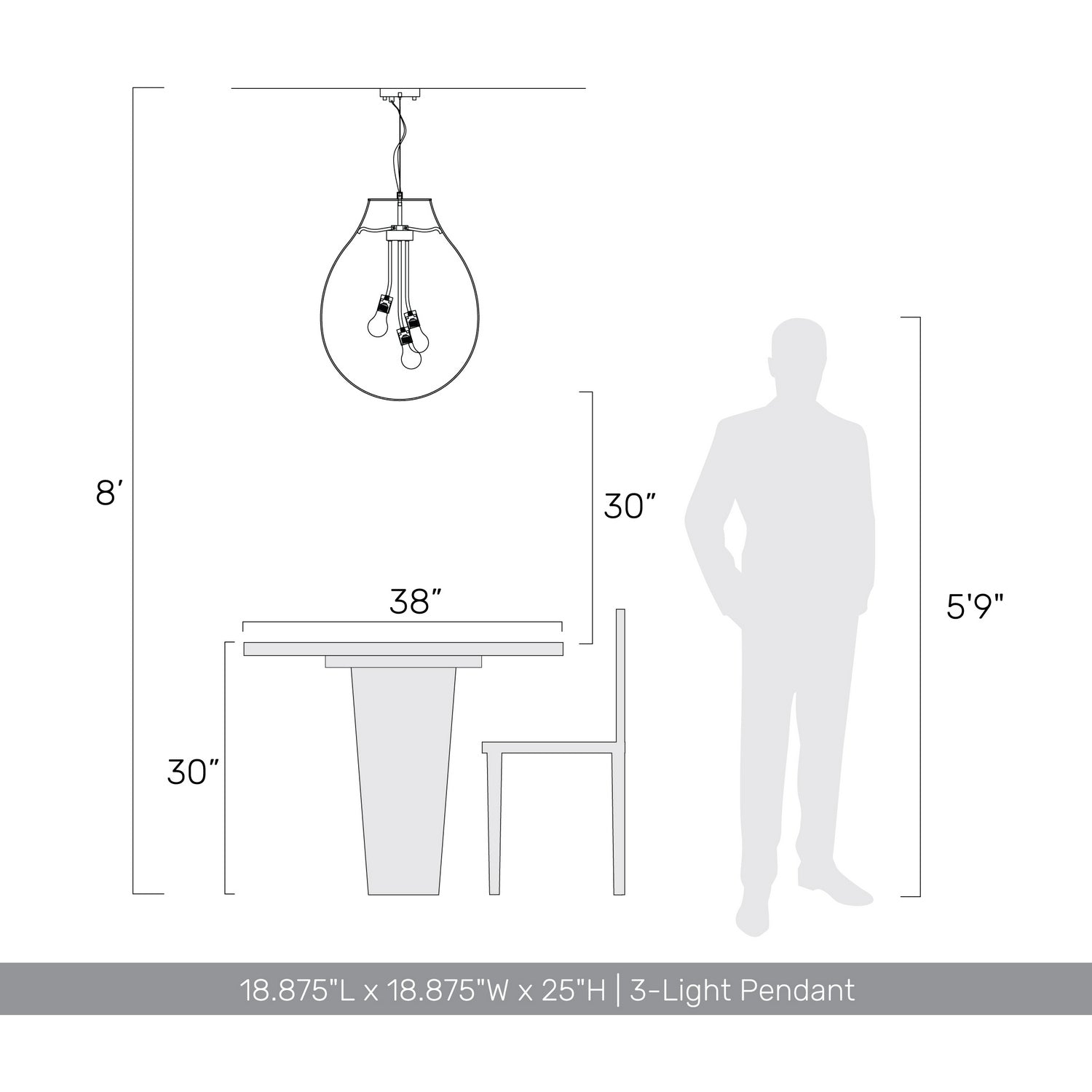 Golden - 2088-20P BCB-SMP - Three Light Pendant - Drop - Brushed Champagne Brass