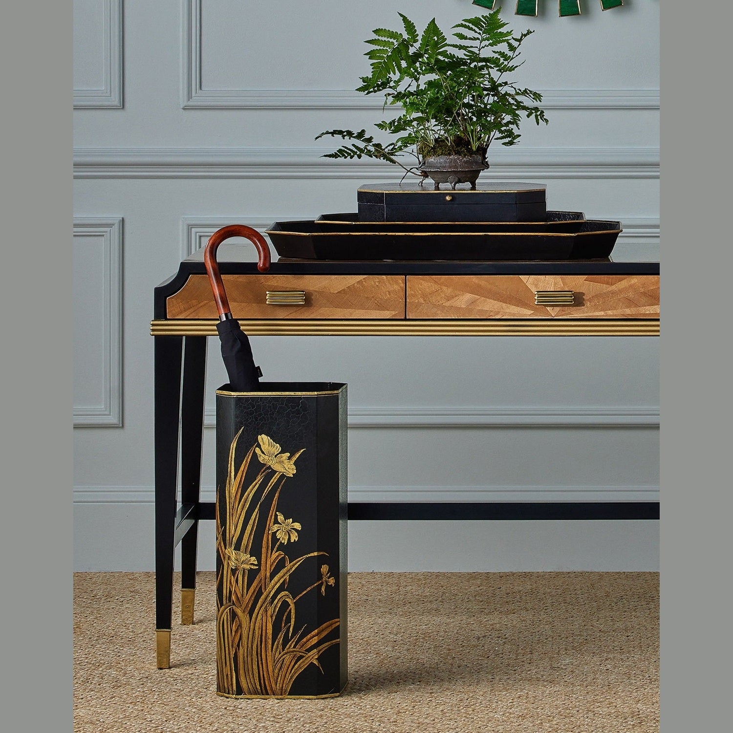 Currey and Company - 1200-1064 - Umbrella Stand - Glasshouse - Black/Gold