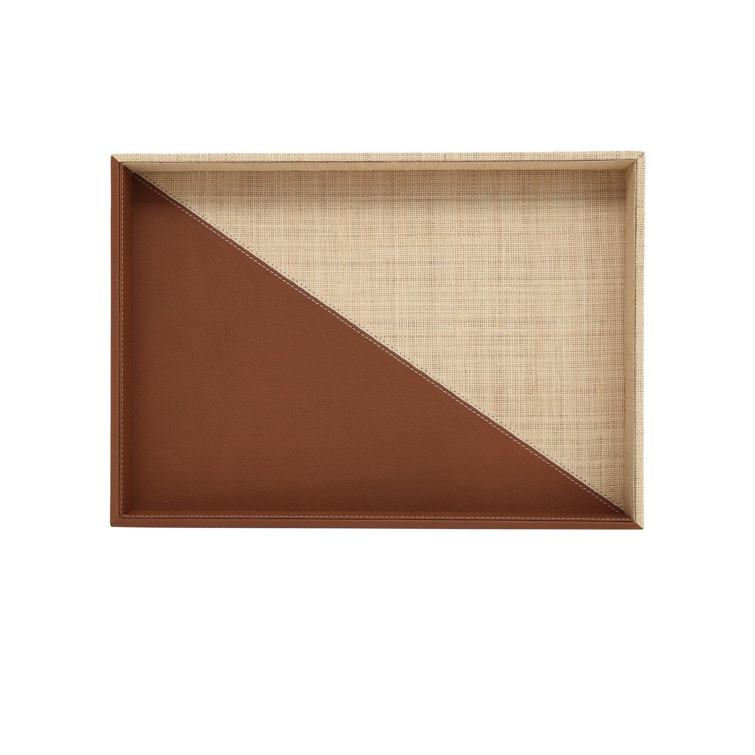Currey and Company - 1200-1070 - Tray Set of 2 - Leather & Raffia - Brown/Natural