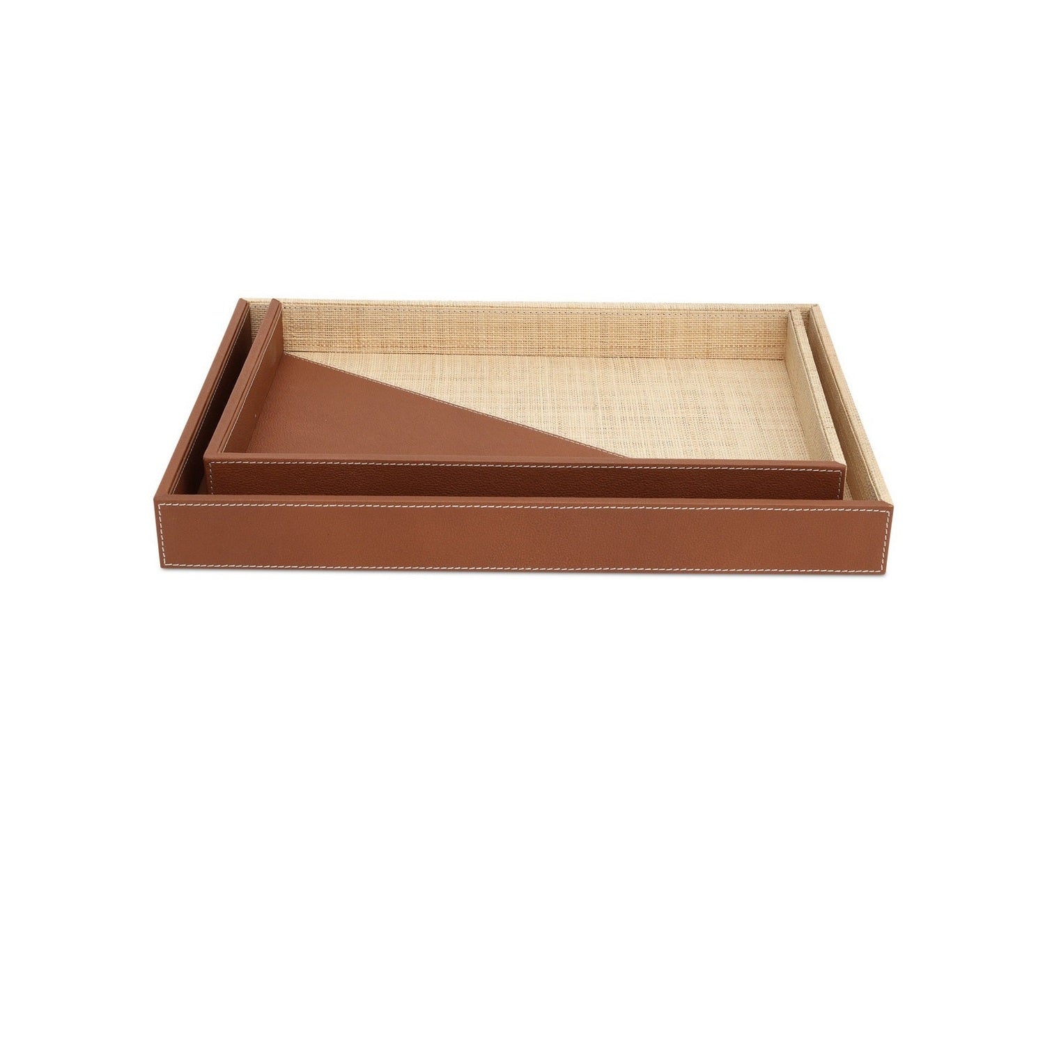 Currey and Company - 1200-1070 - Tray Set of 2 - Leather & Raffia - Brown/Natural