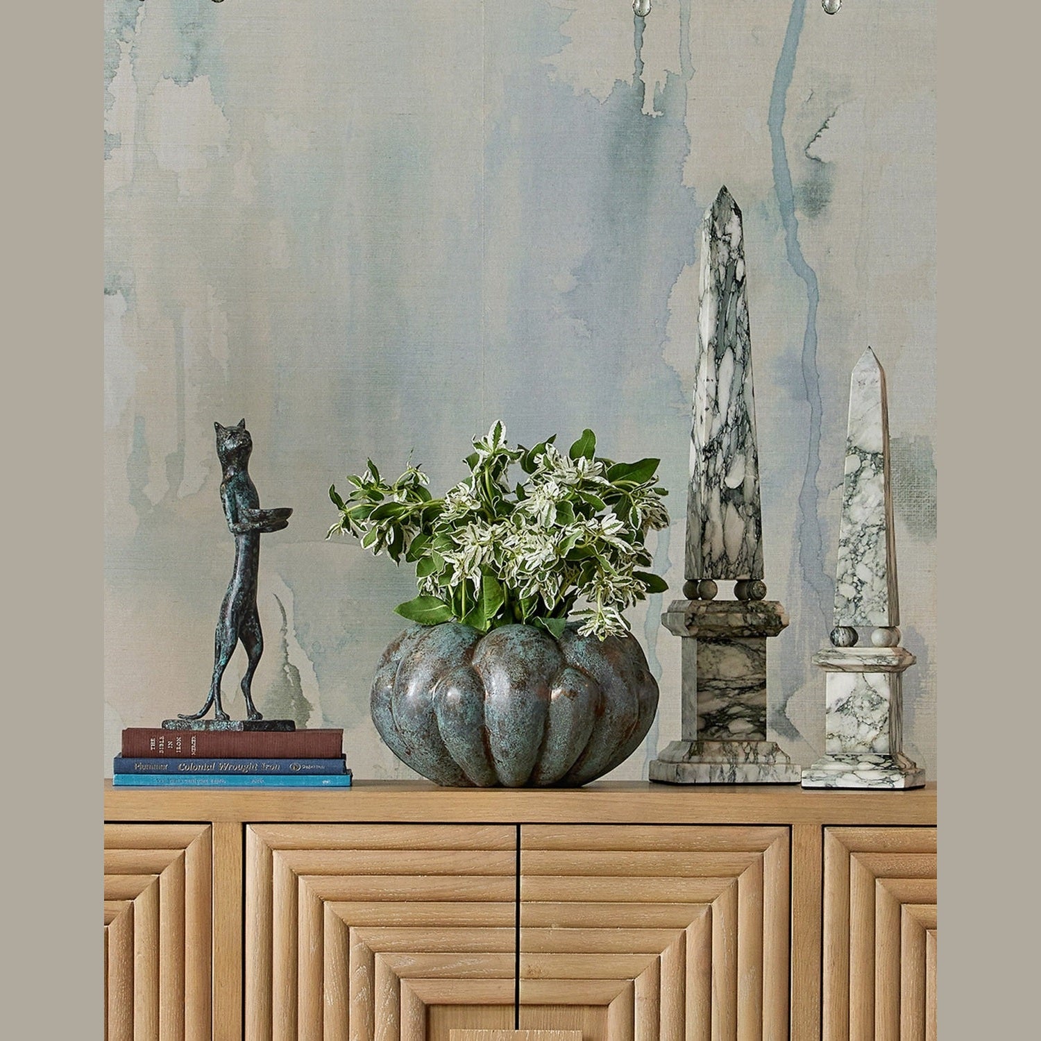 Currey and Company - 1200-1079 - Obelisk - Sorority - Green/Off-White