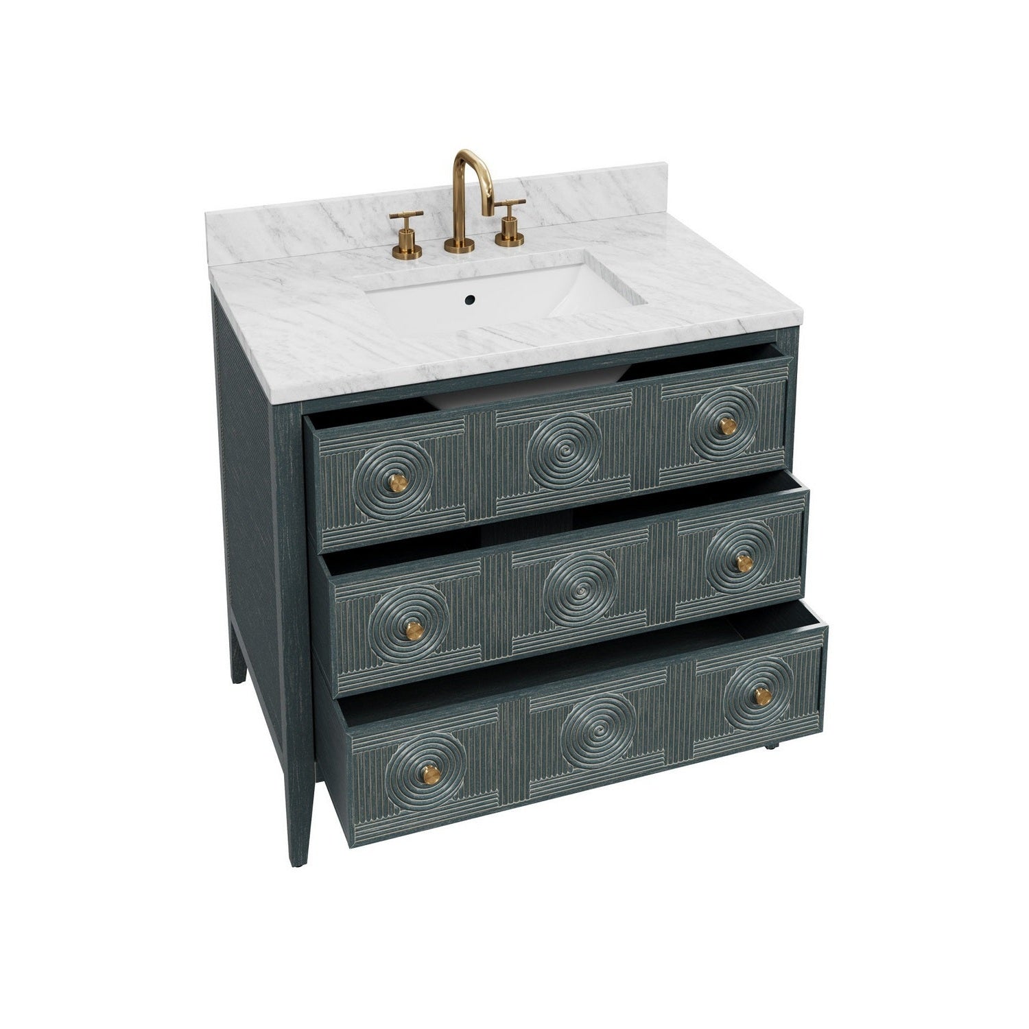 Currey and Company - 3800-0019 - Vanity with Rectangular Undermount Sink - Santos - Vintage Navy/Natural/White/Brushed Brass/Polished Nickel