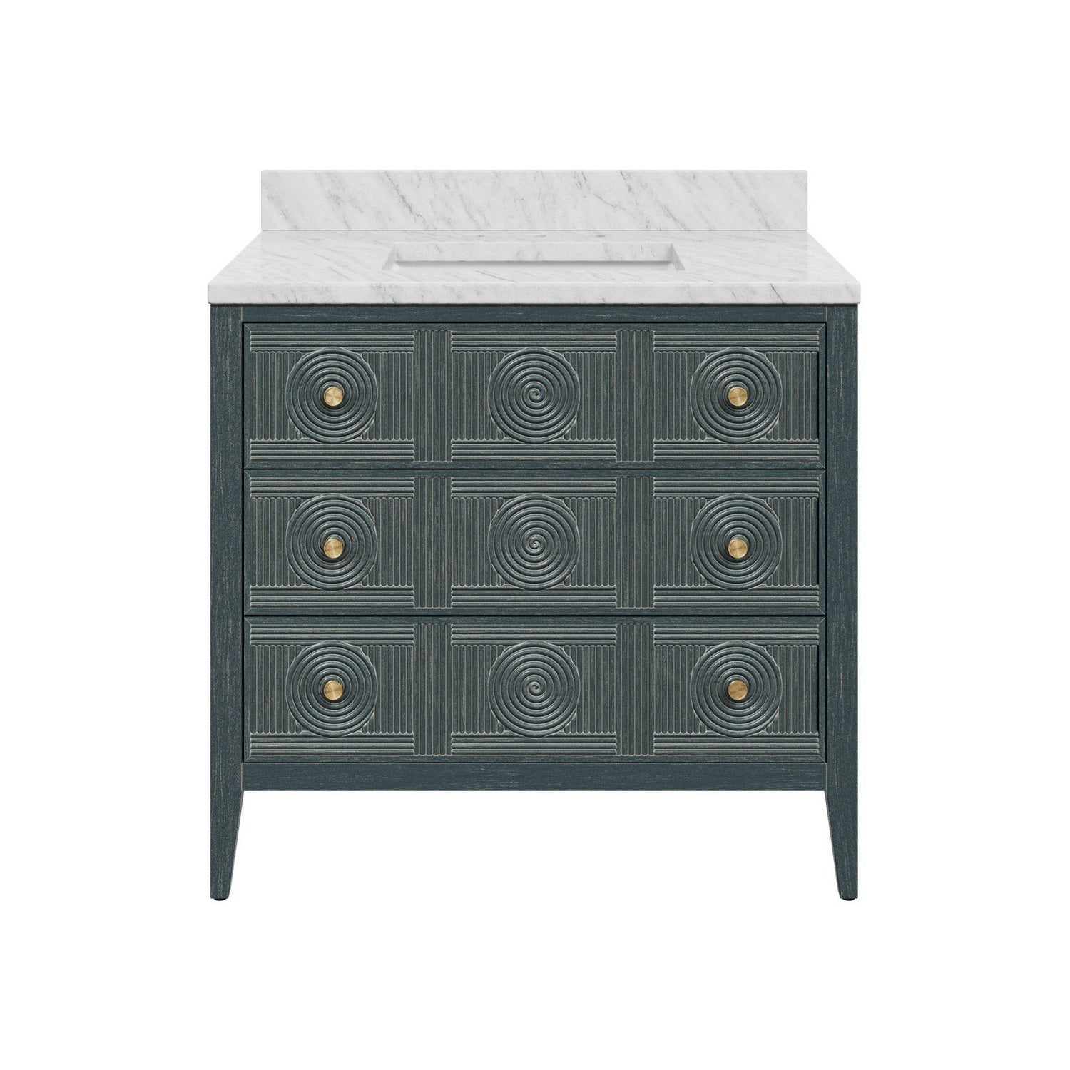 Currey and Company - 3800-0019 - Vanity with Rectangular Undermount Sink - Santos - Vintage Navy/Natural/White/Brushed Brass/Polished Nickel