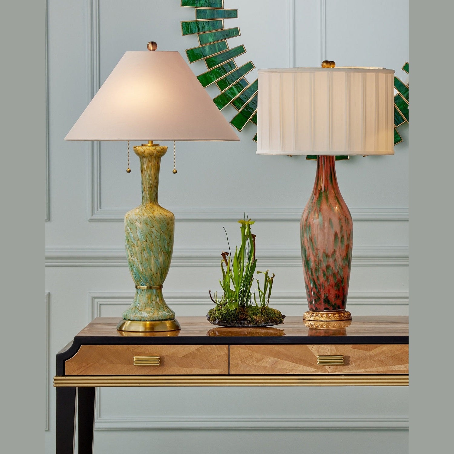Currey and Company - 6000-1068 - One Light Table Lamp - Brielle - Pale Pink/Green/Brown/Gold Leaf