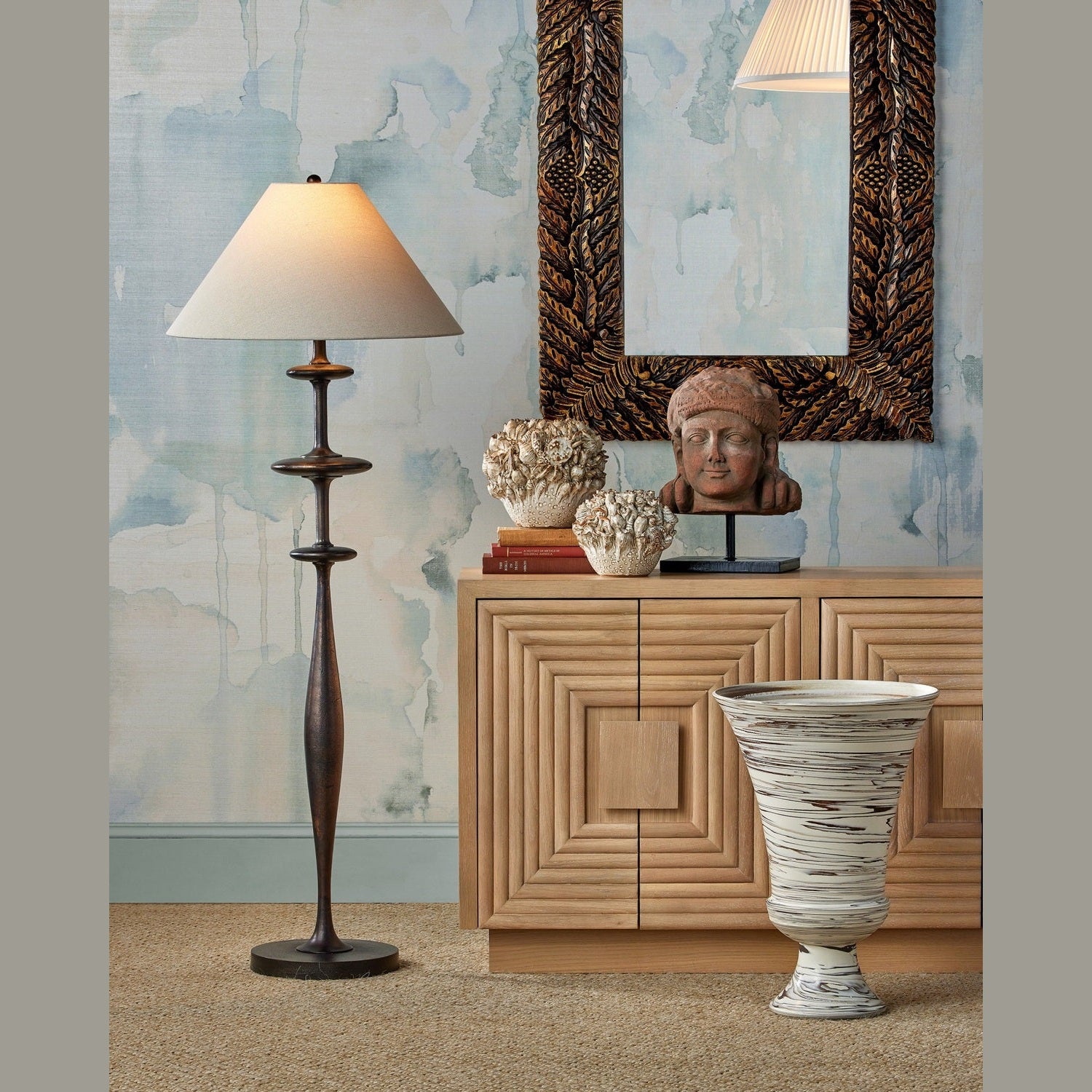 Currey and Company - 8000-0178 - One Light Floor Lamp - Aqueous - Dark Bronze
