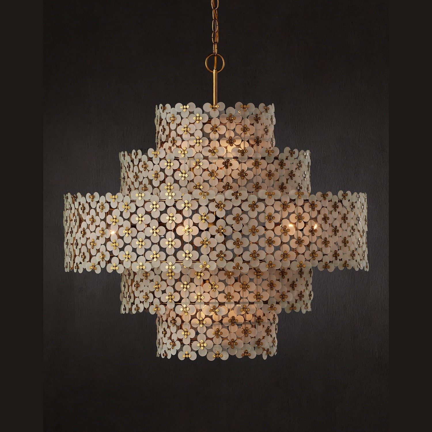 Currey and Company - 9000-1331 - 12 Light Chandelier - Spring Flower - Frosted/Brass