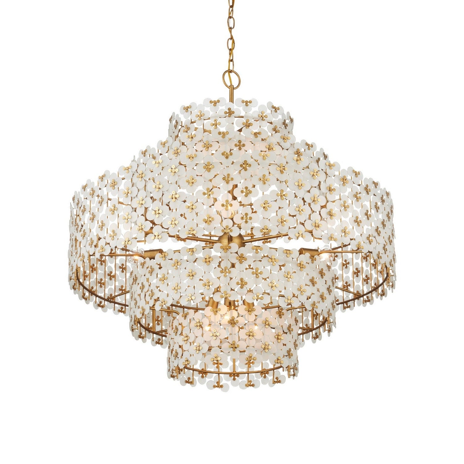 Currey and Company - 9000-1331 - 12 Light Chandelier - Spring Flower - Frosted/Brass