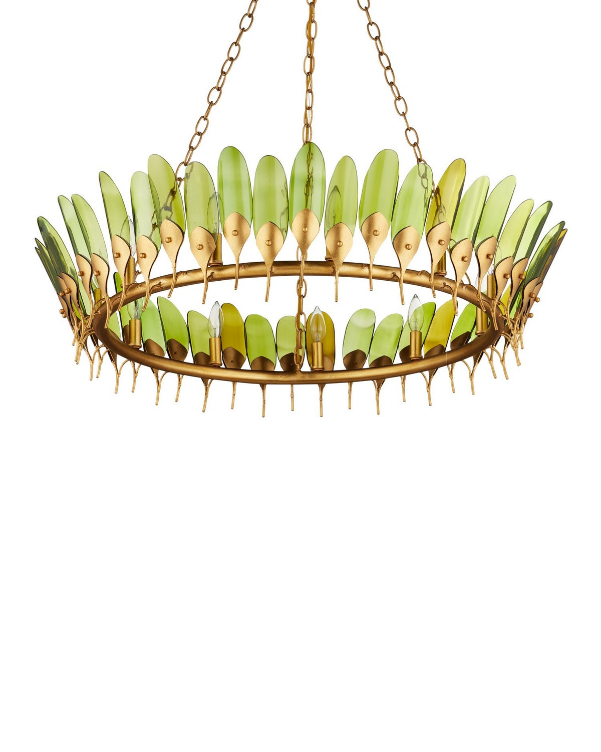 Currey and Company - 9000-1337 - 11 Light Chandelier - Selavy - Green/Contemporary Gold Leaf/Contemporary Gold