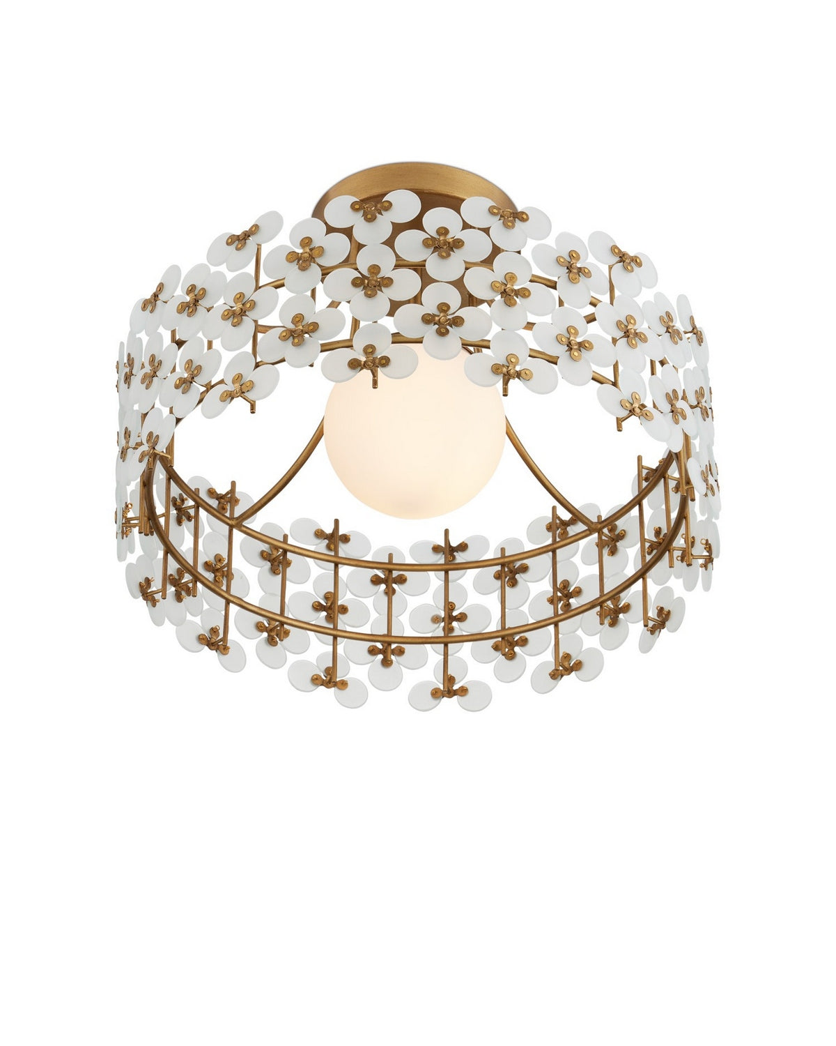 Currey and Company - 9000-1345 - One Light Semi-Flush Mount - Spring Flower - Frosted/Glossy White/Brass
