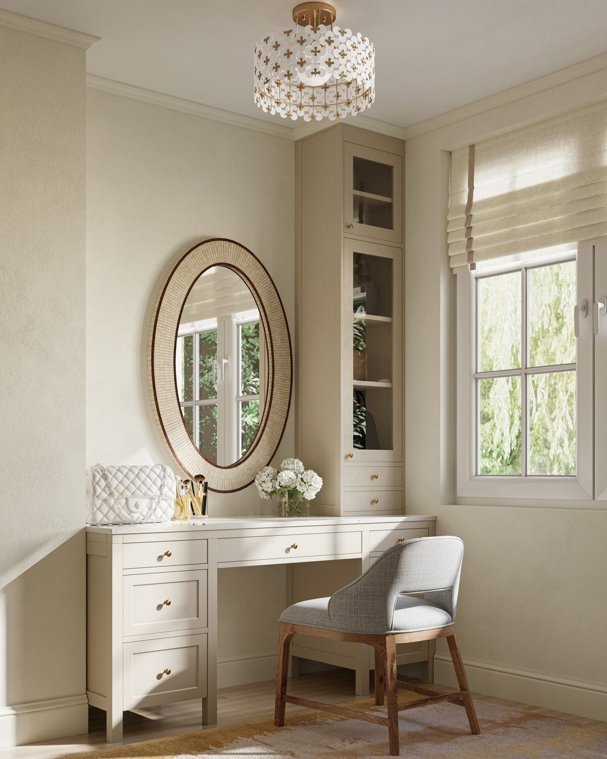 Currey and Company - 9000-1345 - One Light Semi-Flush Mount - Spring Flower - Frosted/Glossy White/Brass