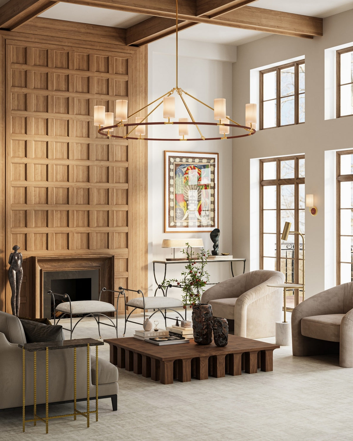 Currey and Company - 9000-1350 - Ten Light Chandelier - Ellerston - Saddle Brown/Brushed Brass