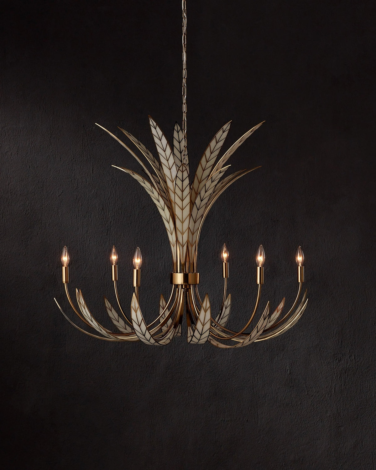 Currey and Company - 9000-1357 - Six Light Chandelier - Foliatura - Antique Brass/Off-White