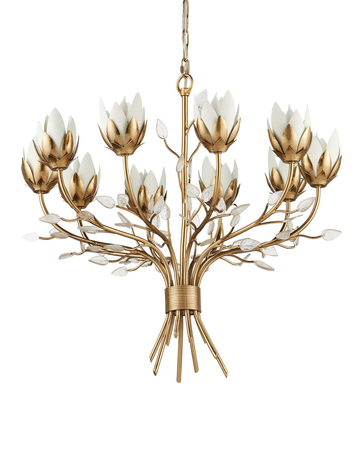 Currey and Company - 9000-1359 - Ten Light Chandelier - Star Magnolia - Antique Brass/White/Clear