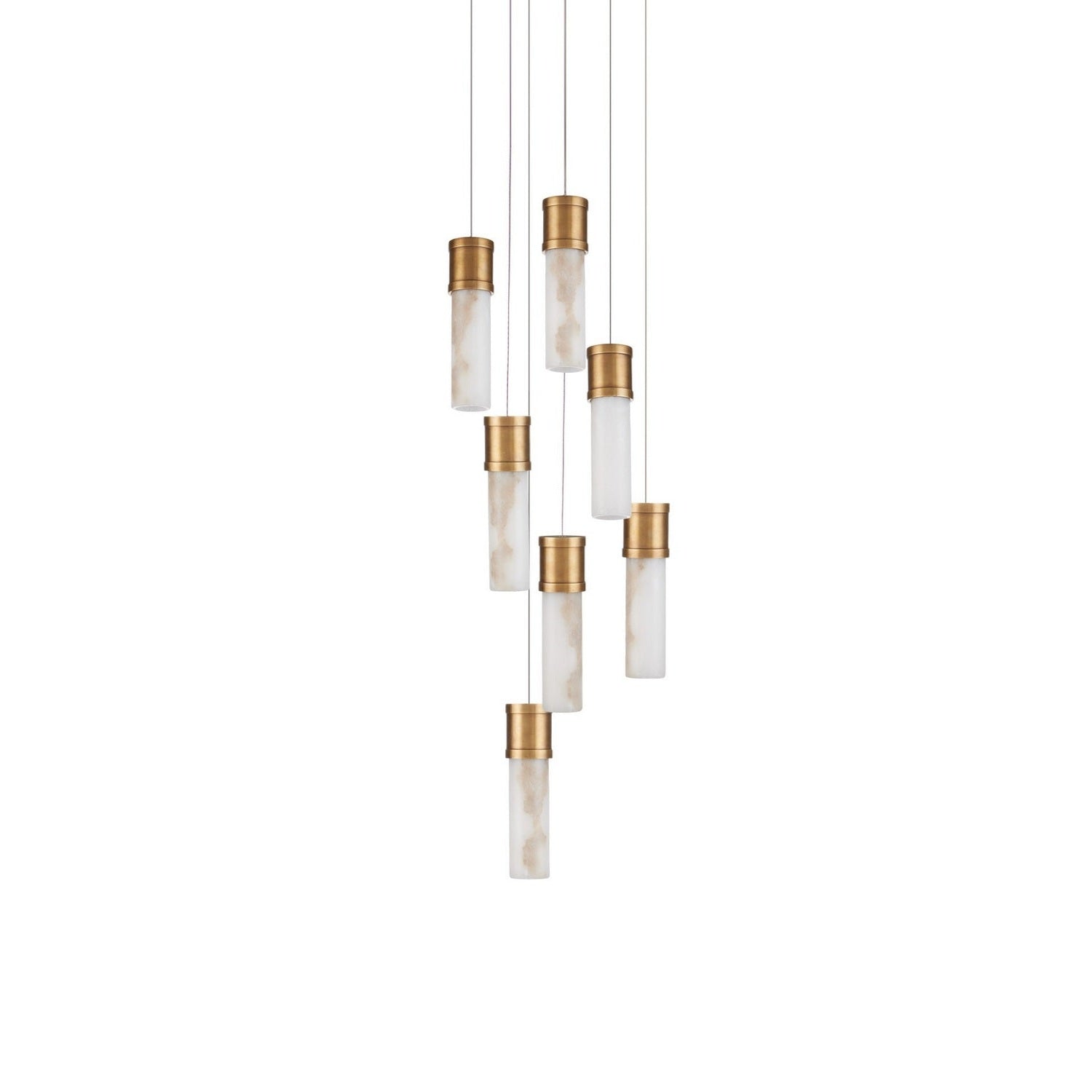 Currey and Company - 9000-1381 - Seven Light Pendant - Cannula - Vintage Brass/White/Silver