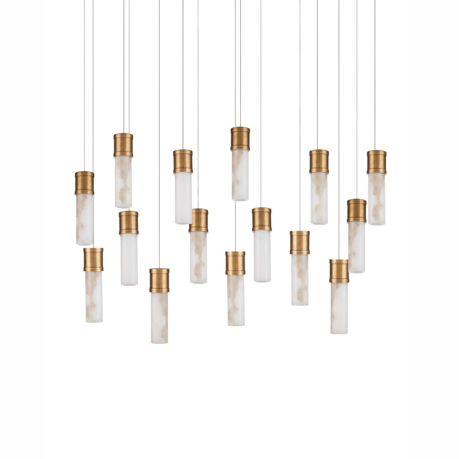 Currey and Company - 9000-1383 - 15 Light Pendant - Cannula - Vintage Brass/White/Silver