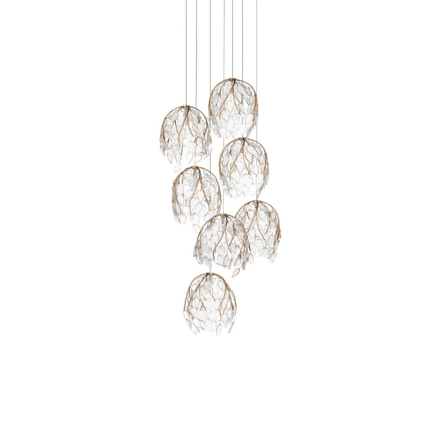 Currey and Company - 9000-1389 - Seven Light Pendant - Banyan - Antique Brass/Clear/Silver