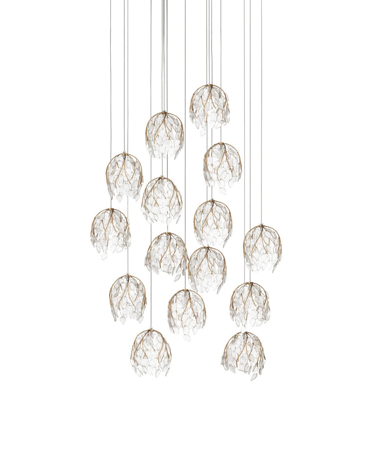 Currey and Company - 9000-1390 - 15 Light Pendant - Banyan - Antique Brass/Clear/Silver