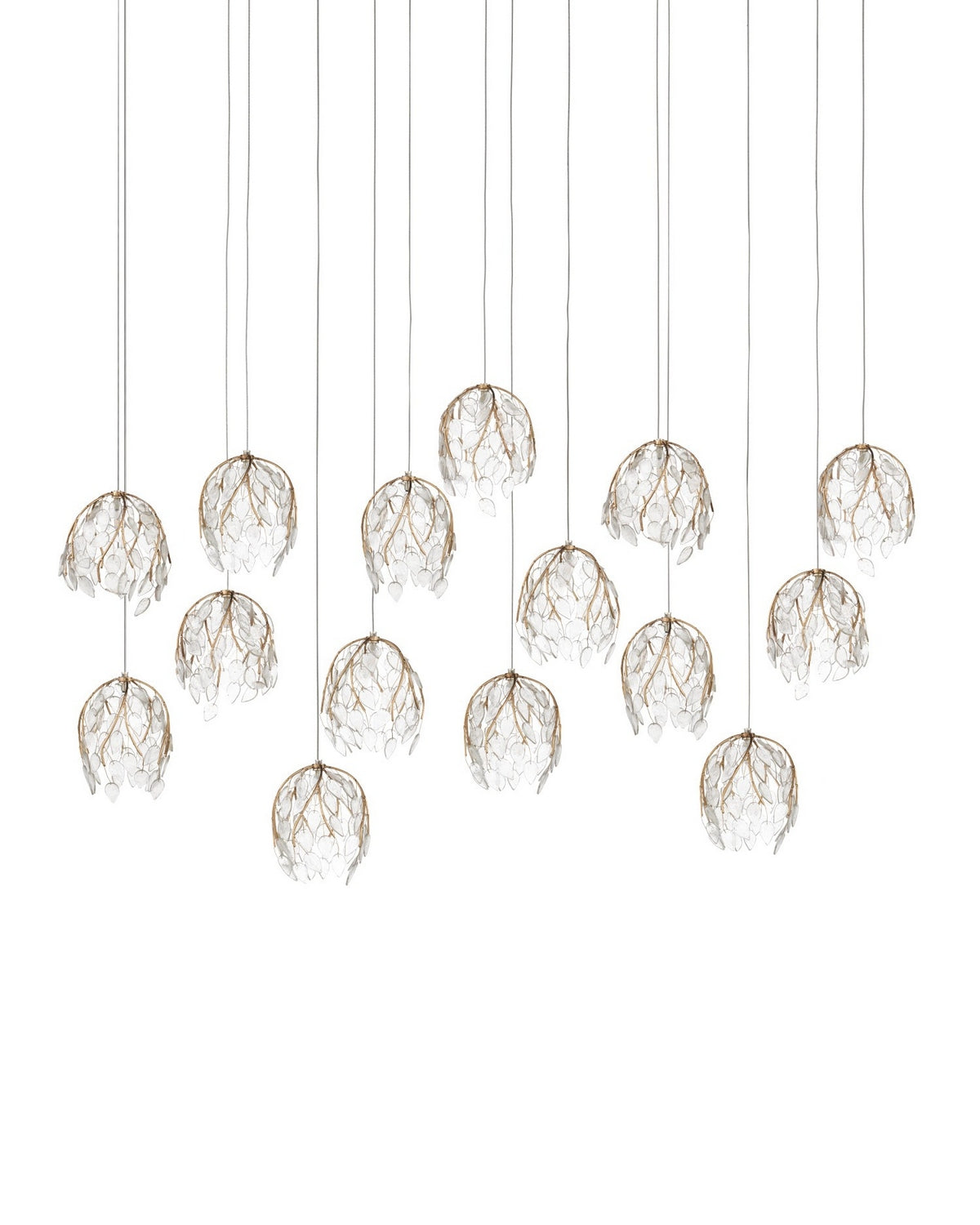 Currey and Company - 9000-1391 - 15 Light Pendant - Banyan - Antique Brass/Clear/Silver