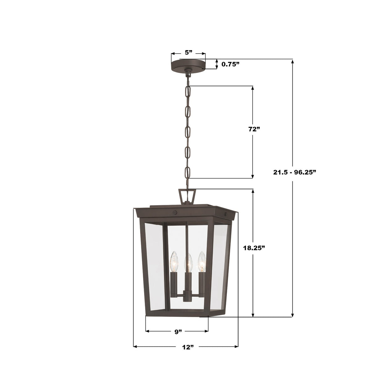 Crystorama - BEL-A8065-TZ - Three Light Outdoor Pendant - Belmont - Twilight Bronze