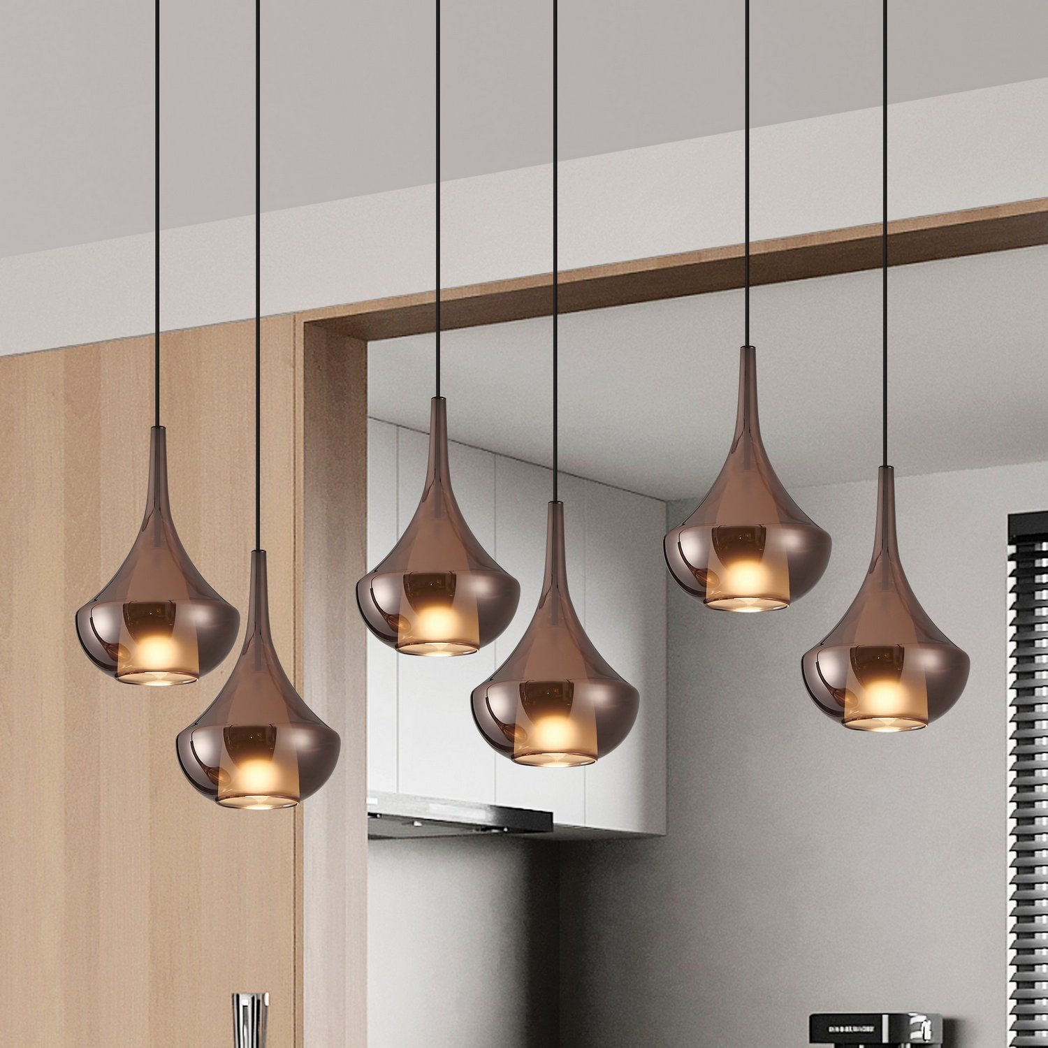 Eglo USA - 390441A - Six Light Pendant - Almoster - Black, Copper Smoked