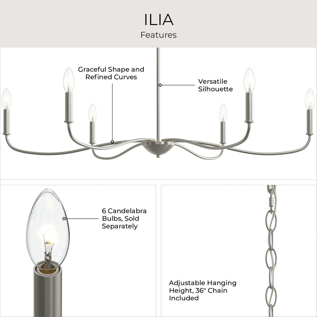 Progress Lighting - P400464-009 - Six Light Chandelier - Ilia - Brushed Nickel