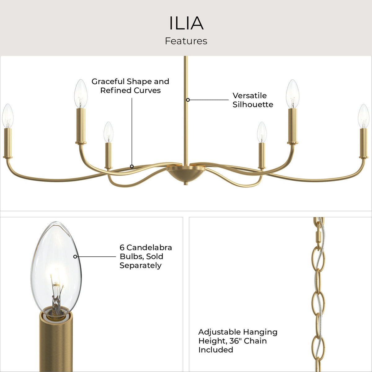 Progress Lighting - P400464-191 - Six Light Chandelier - Ilia - Brushed Gold